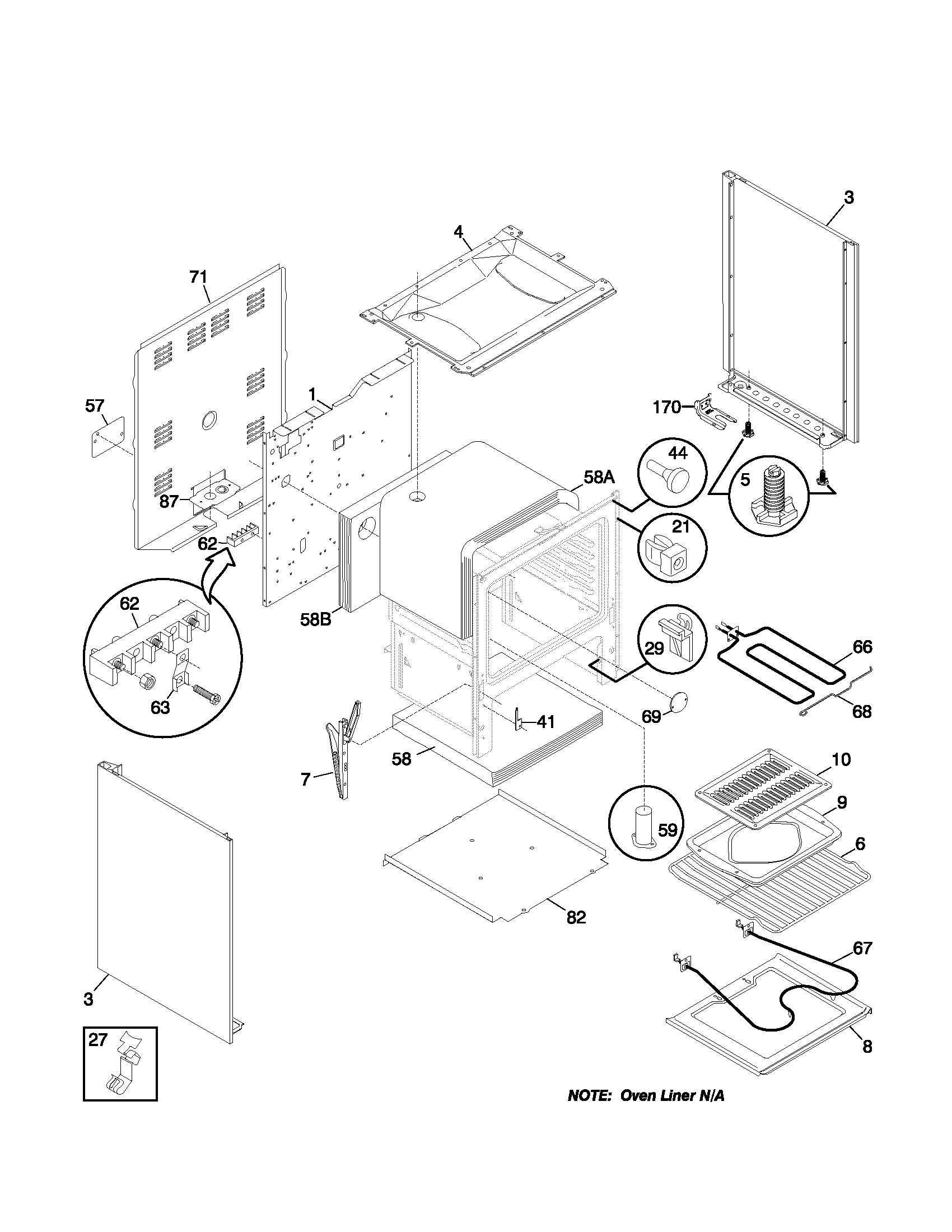 White-Westinghouse WEF303PHWB body diagram