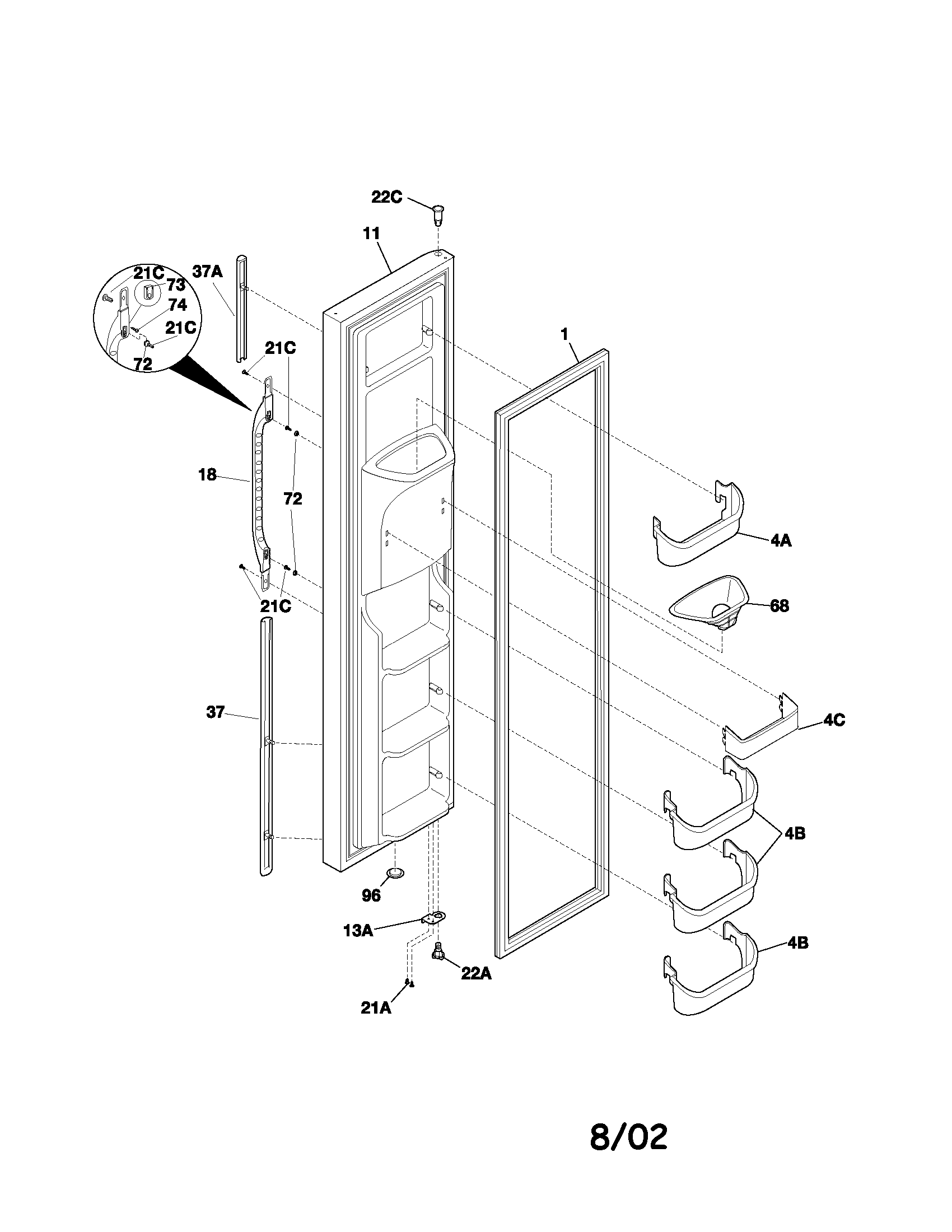 Kenmore 25351694104 freezer door diagram