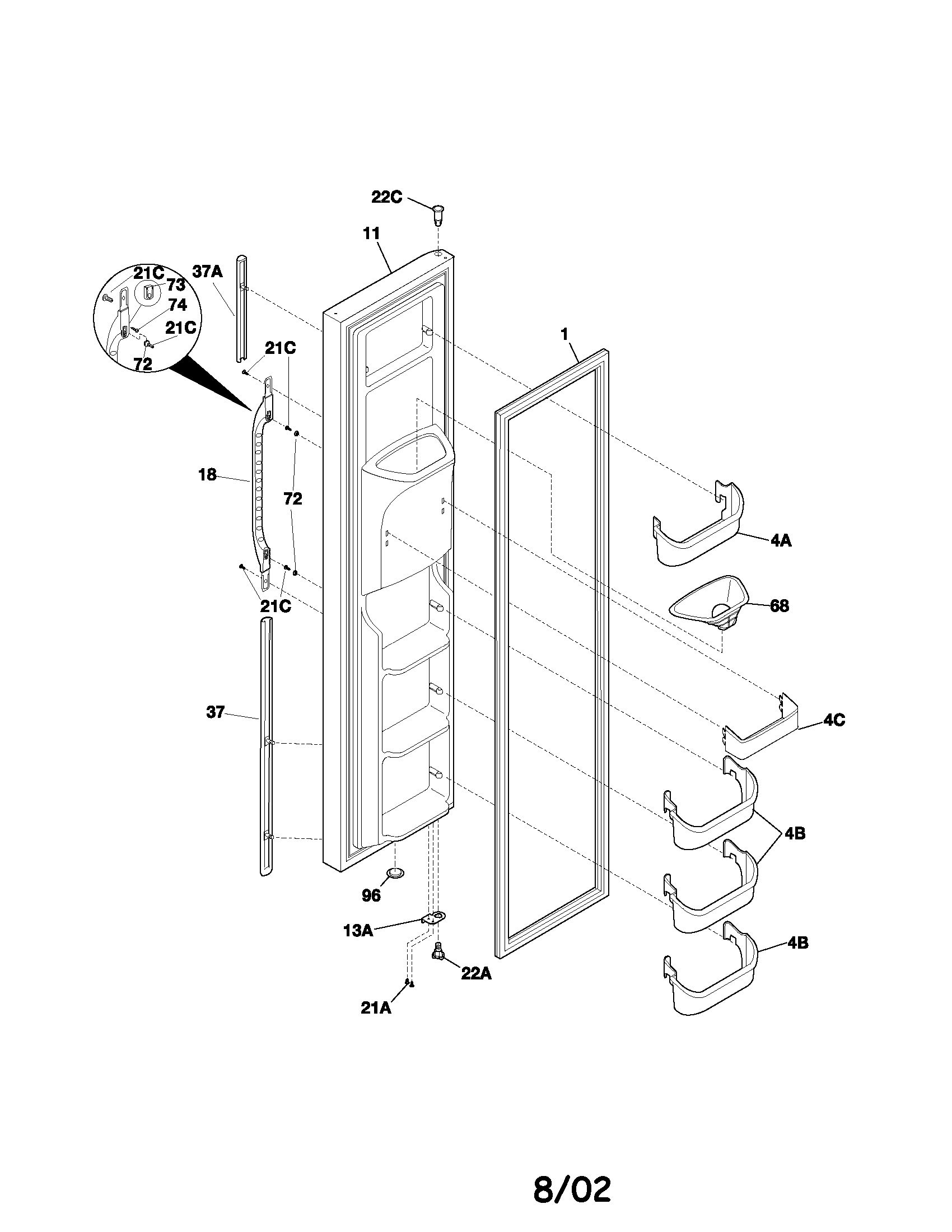 Kenmore 25351392105 freezer door diagram