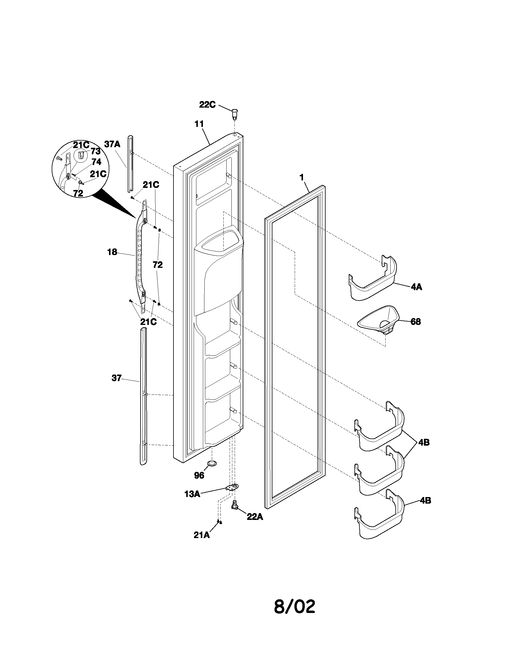 Kenmore 25352332201 freezer door diagram