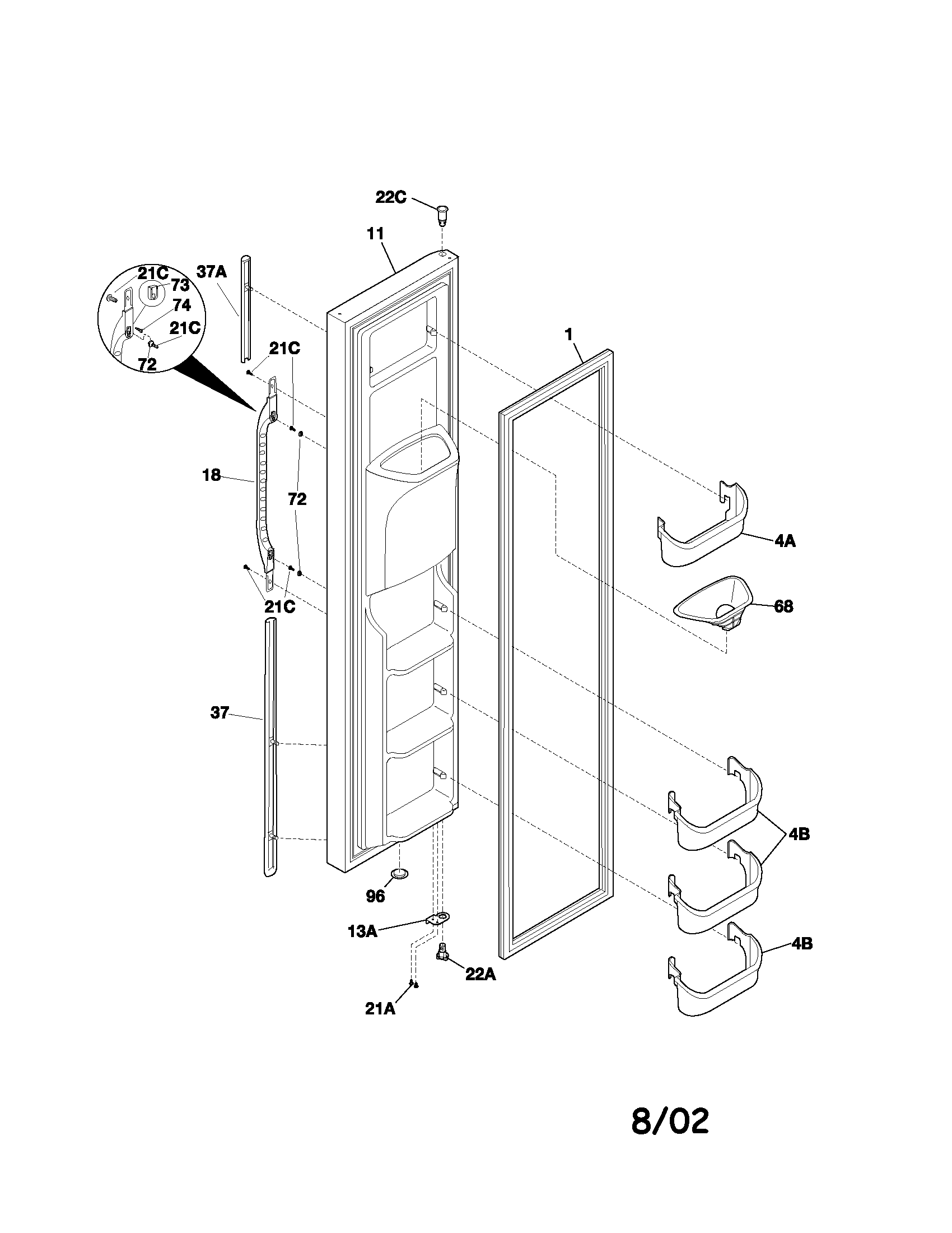 Kenmore 25352322201 freezer door diagram