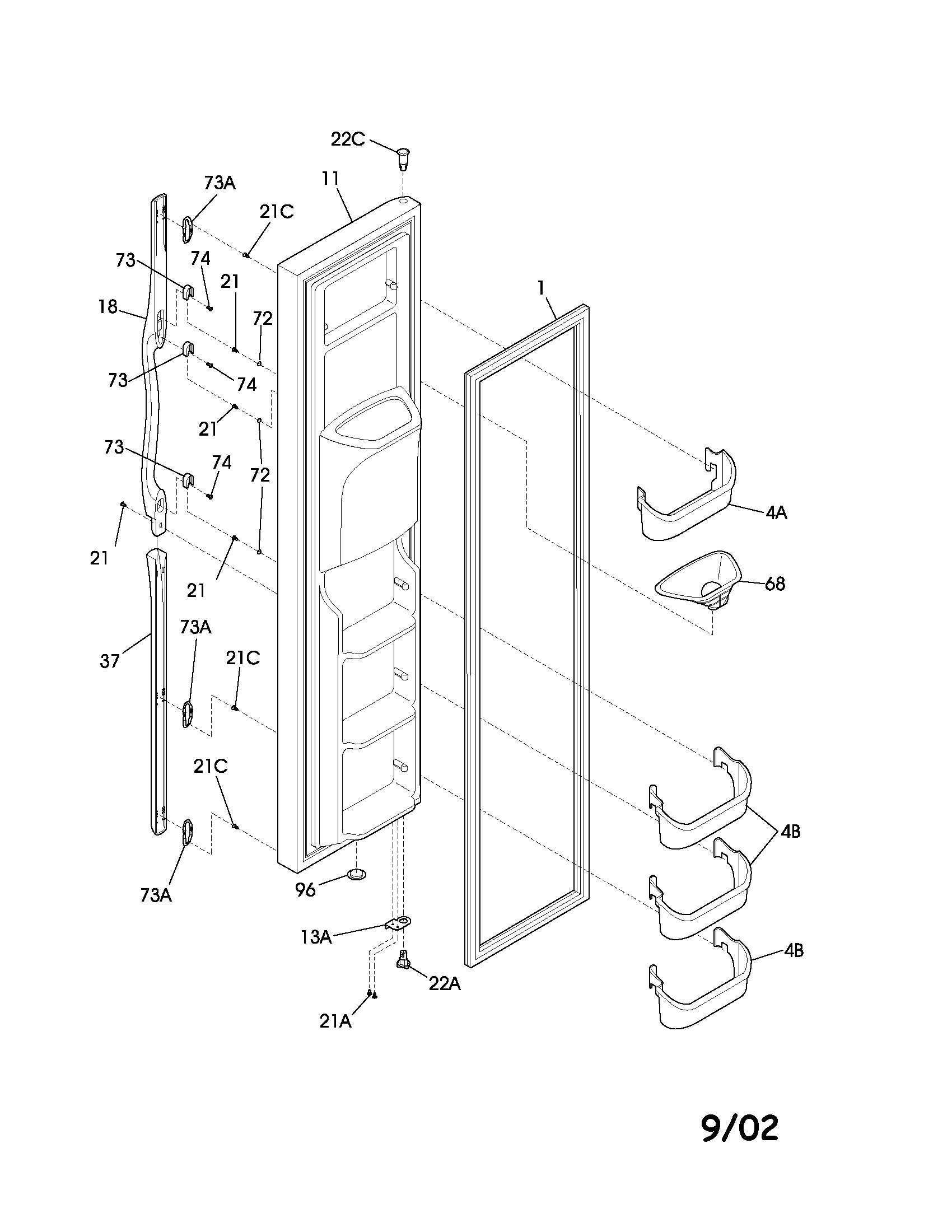 Frigidaire GS23HSZBC1 freezer door diagram
