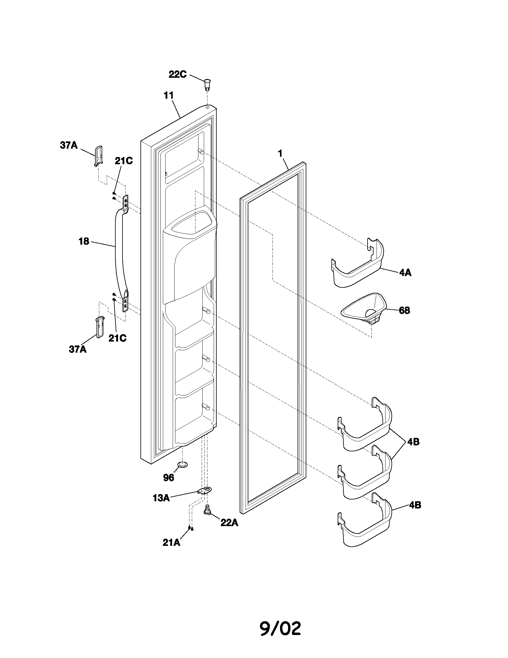 Frigidaire FRS23W3AQ6 freezer door diagram