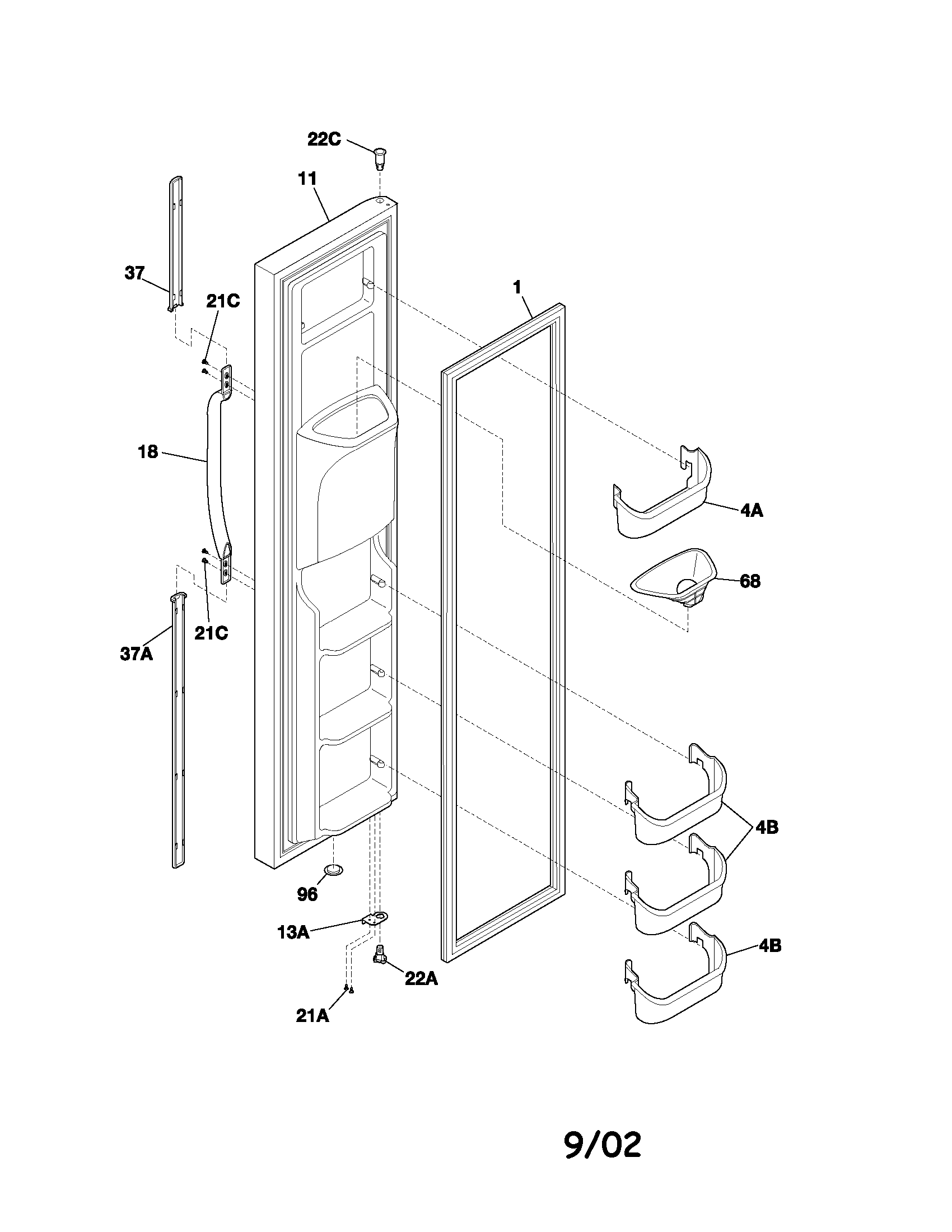 Frigidaire FRS23R4AB6 freezer door diagram