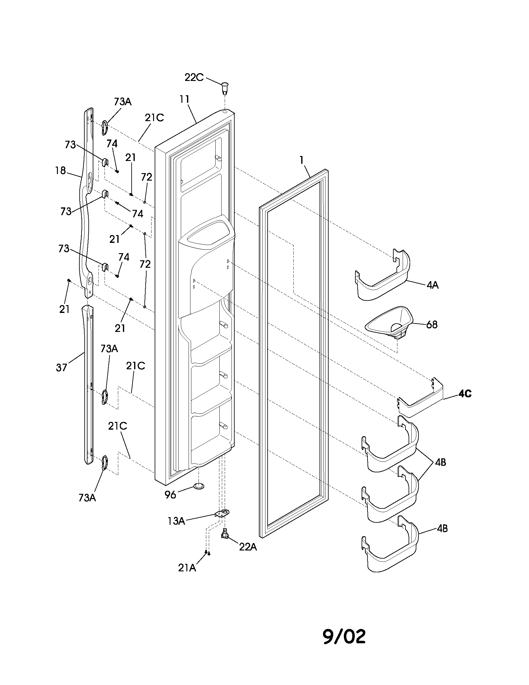 Frigidaire GLRS237ZAQ6 freezer door diagram
