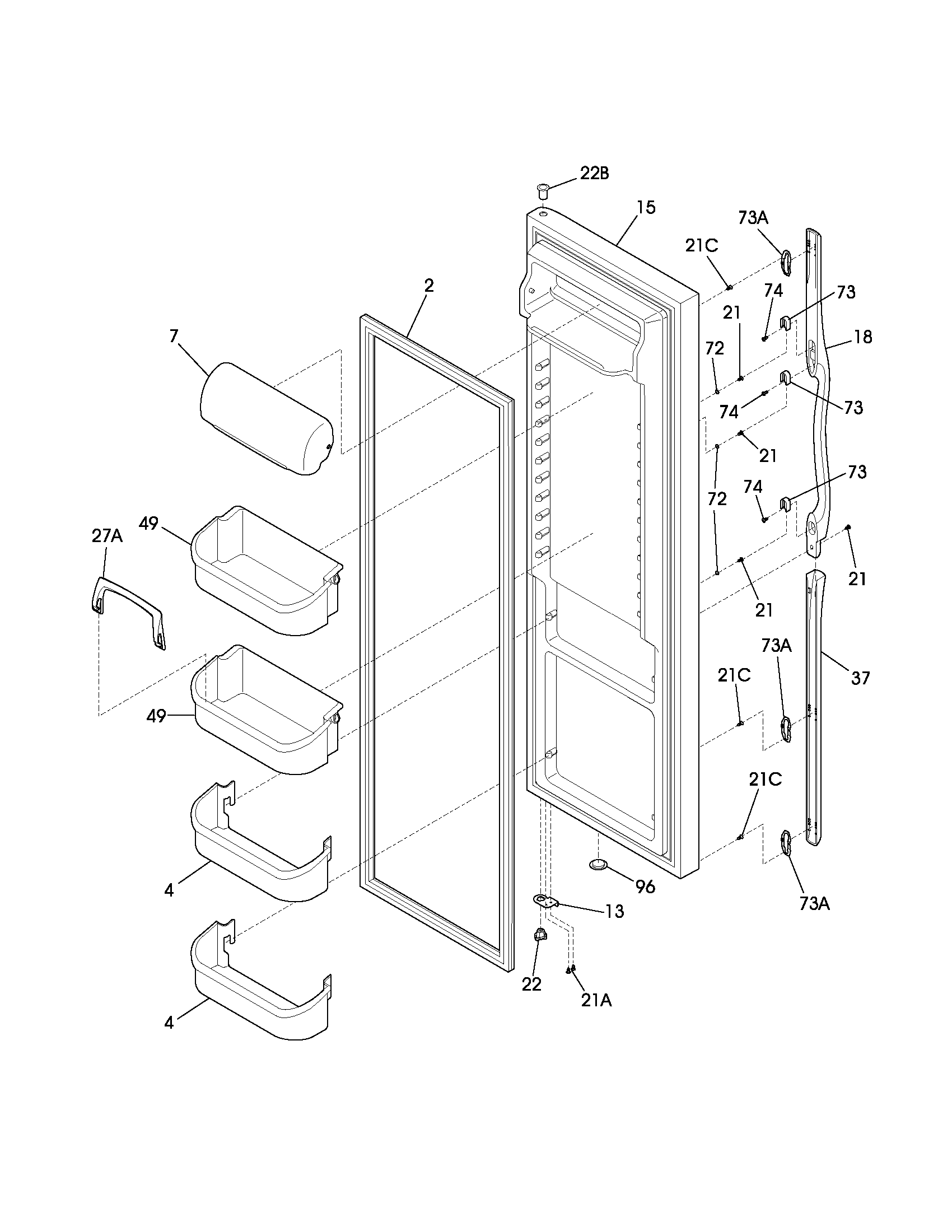 Frigidaire GLRS237ZAQ6 refrigerator door diagram
