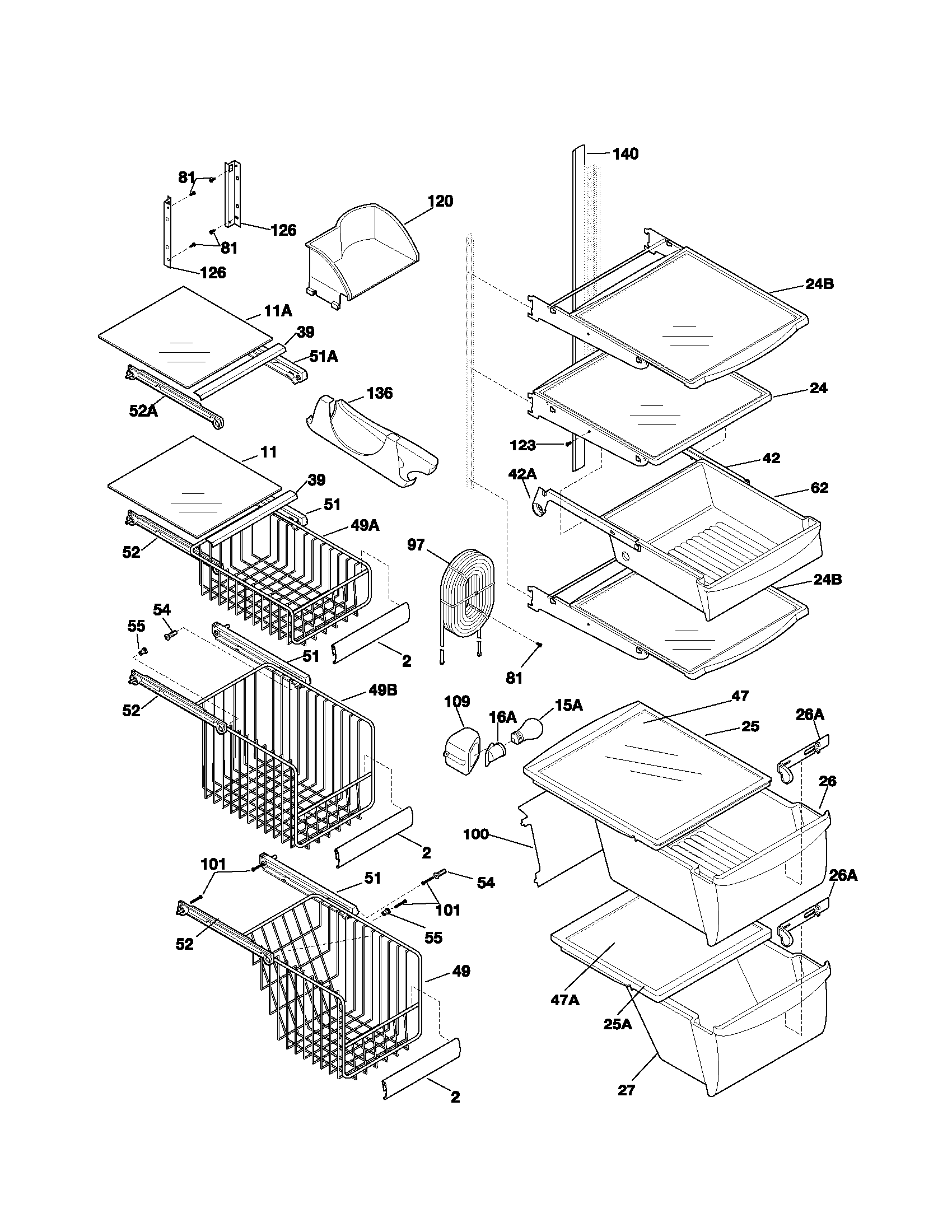 Frigidaire GLRS237ZAQ6 shelves diagram