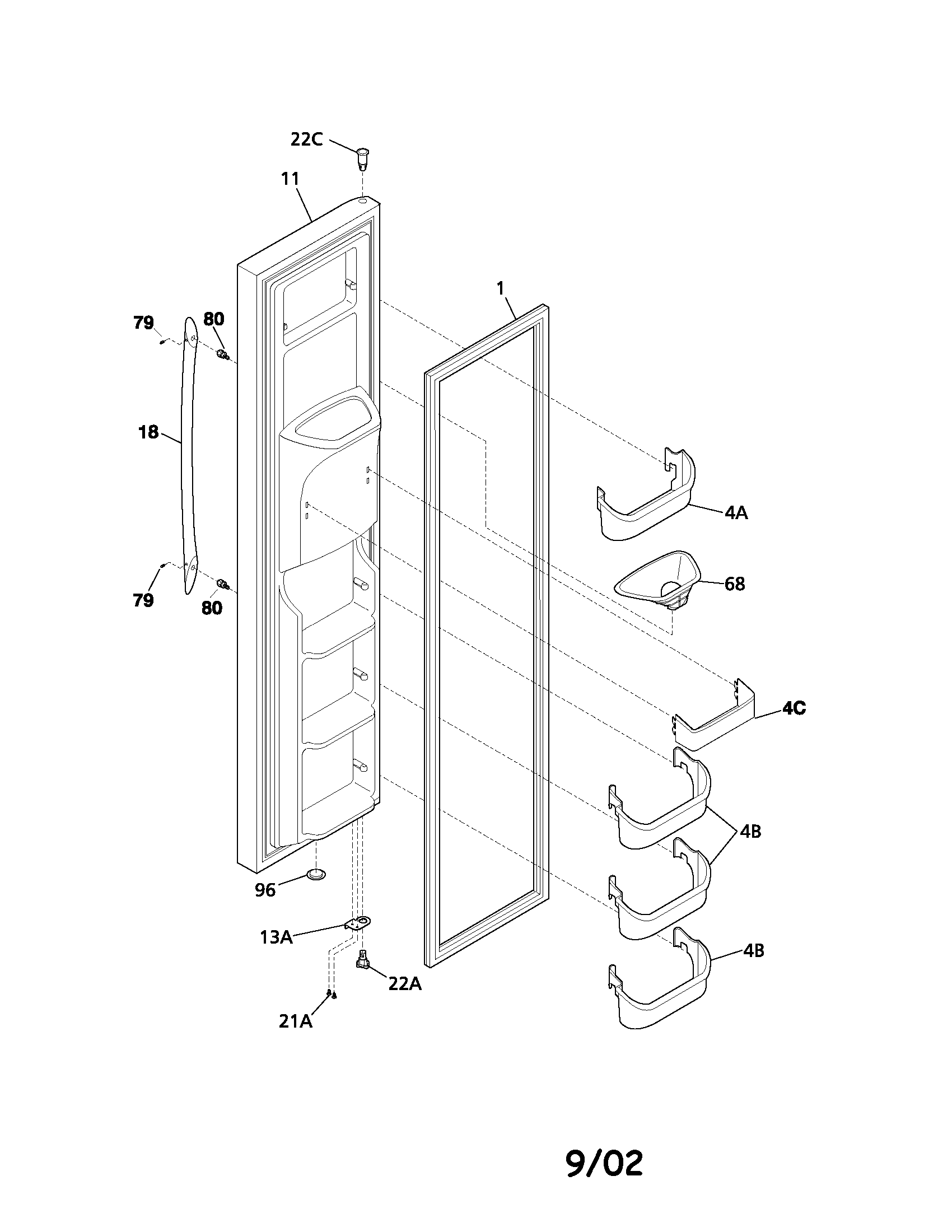 Frigidaire PLHS237ZAB5 freezer door diagram