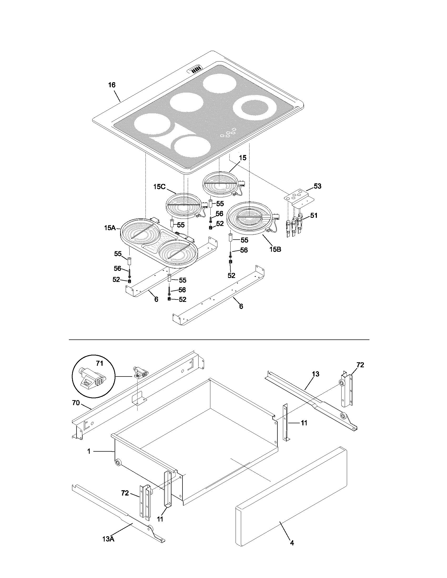 Frigidaire GLES388ASD top/drawer diagram