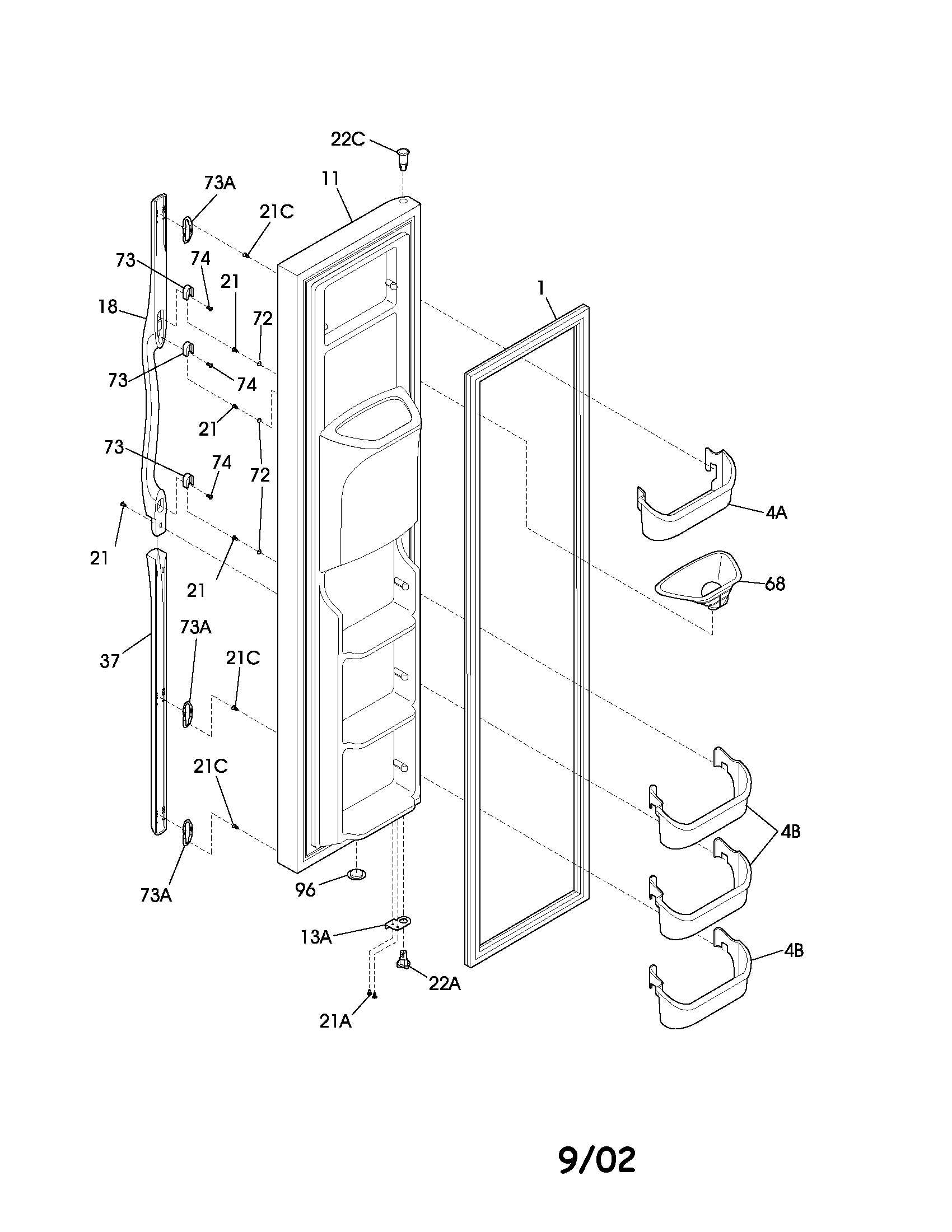 Frigidaire FRS23F5AB6 freezer door diagram