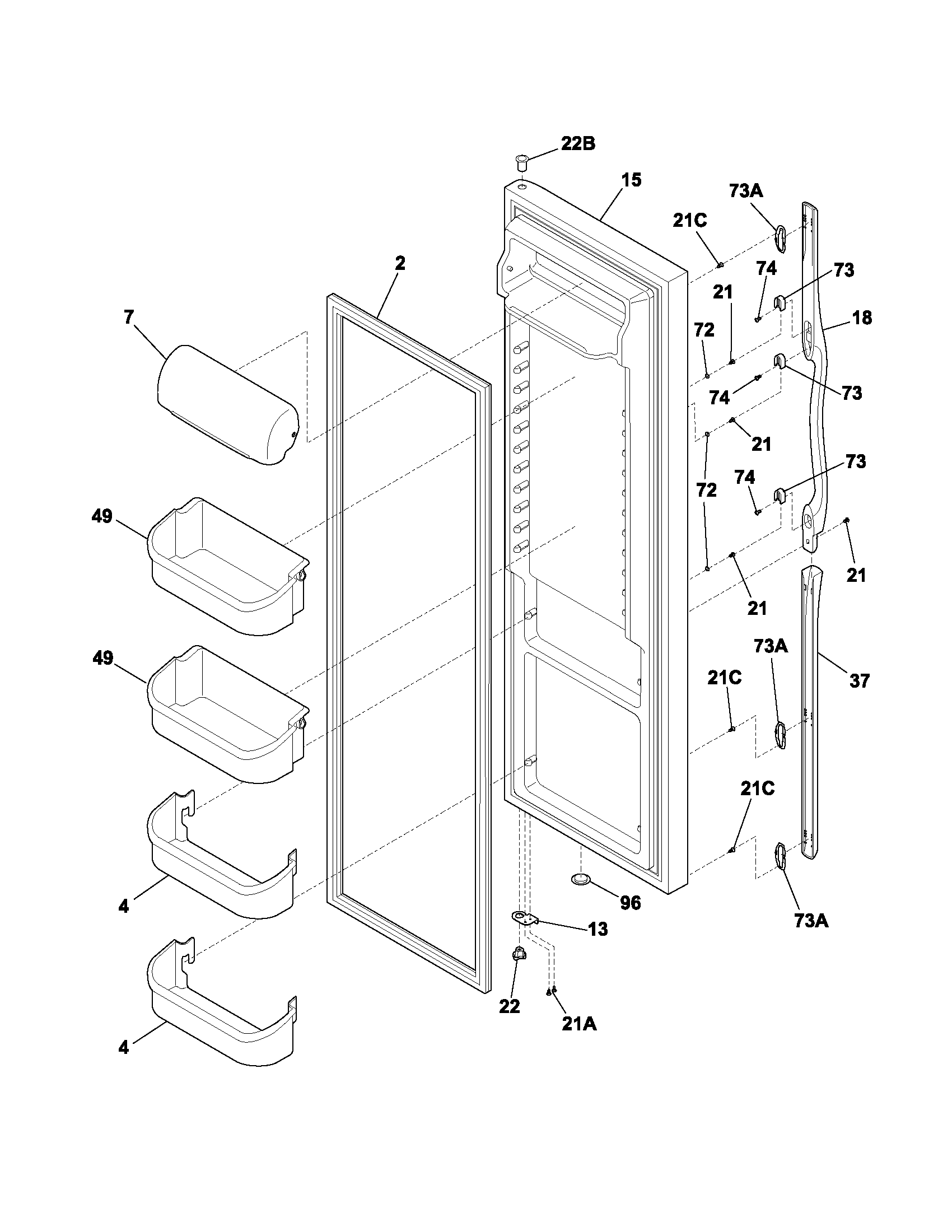 Frigidaire FRS23HF5AW5 refrigerator door diagram