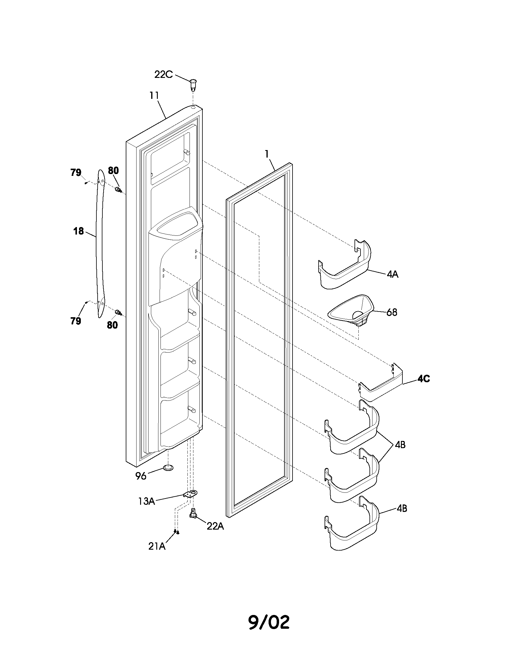 Frigidaire PLHS280ZAB4 freezer door diagram