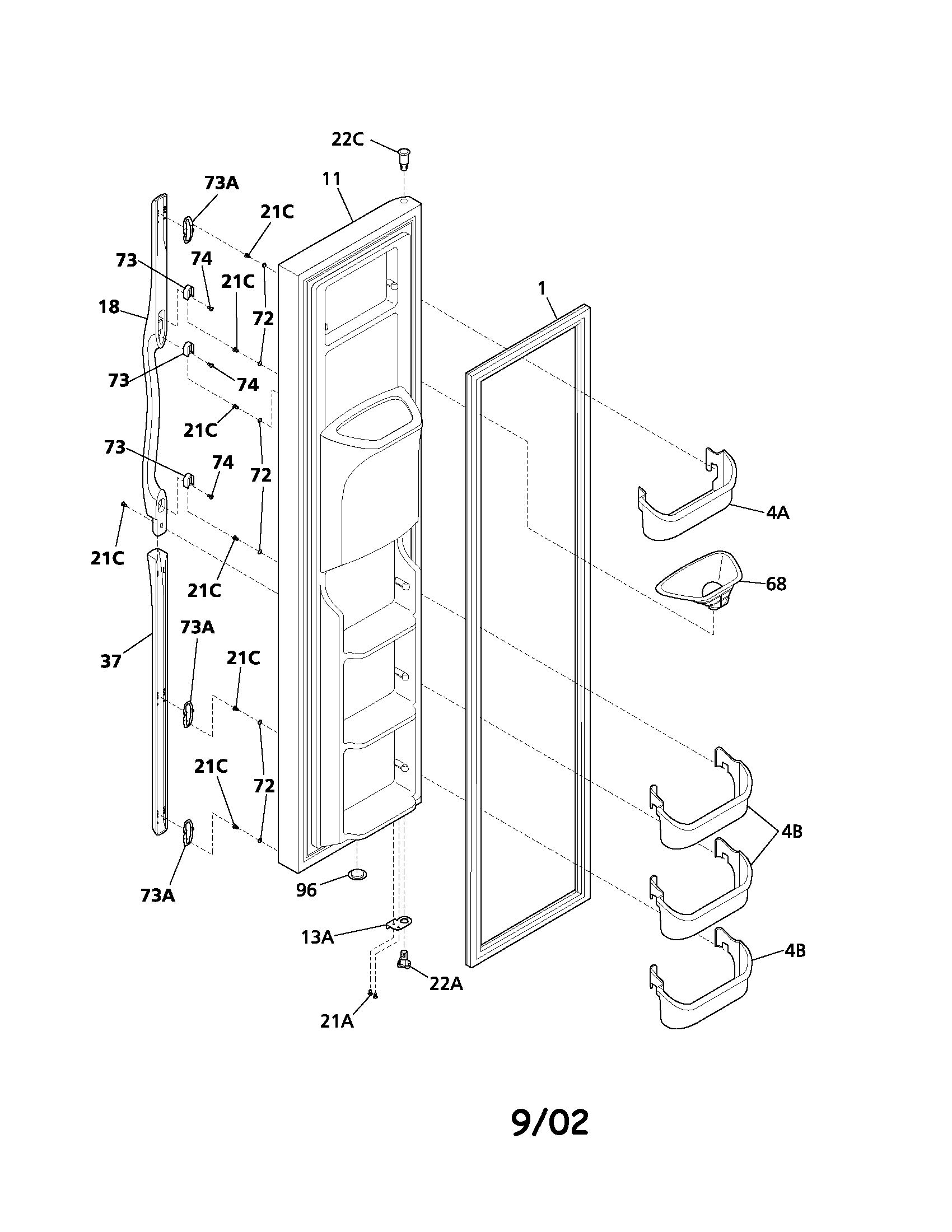 Frigidaire FRS26F5AQ5 freezer door diagram