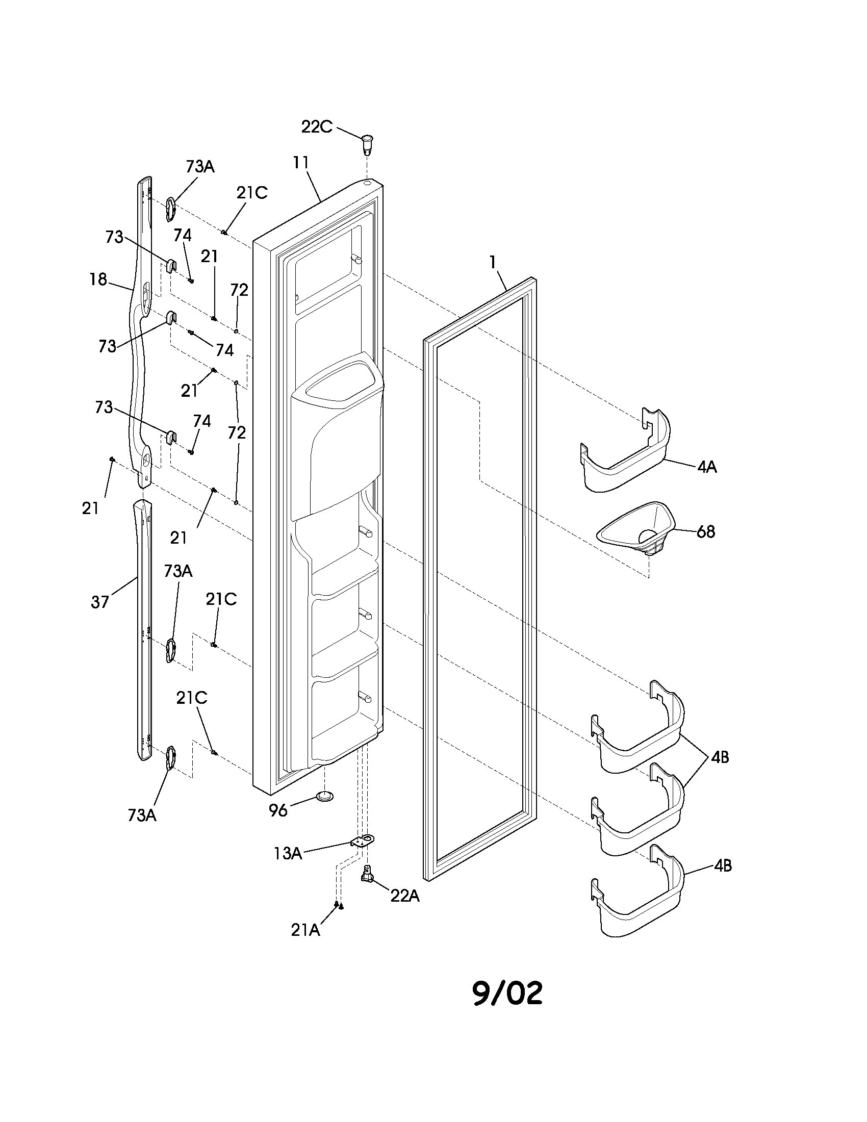 Frigidaire FRS26HF5AB4 freezer door diagram