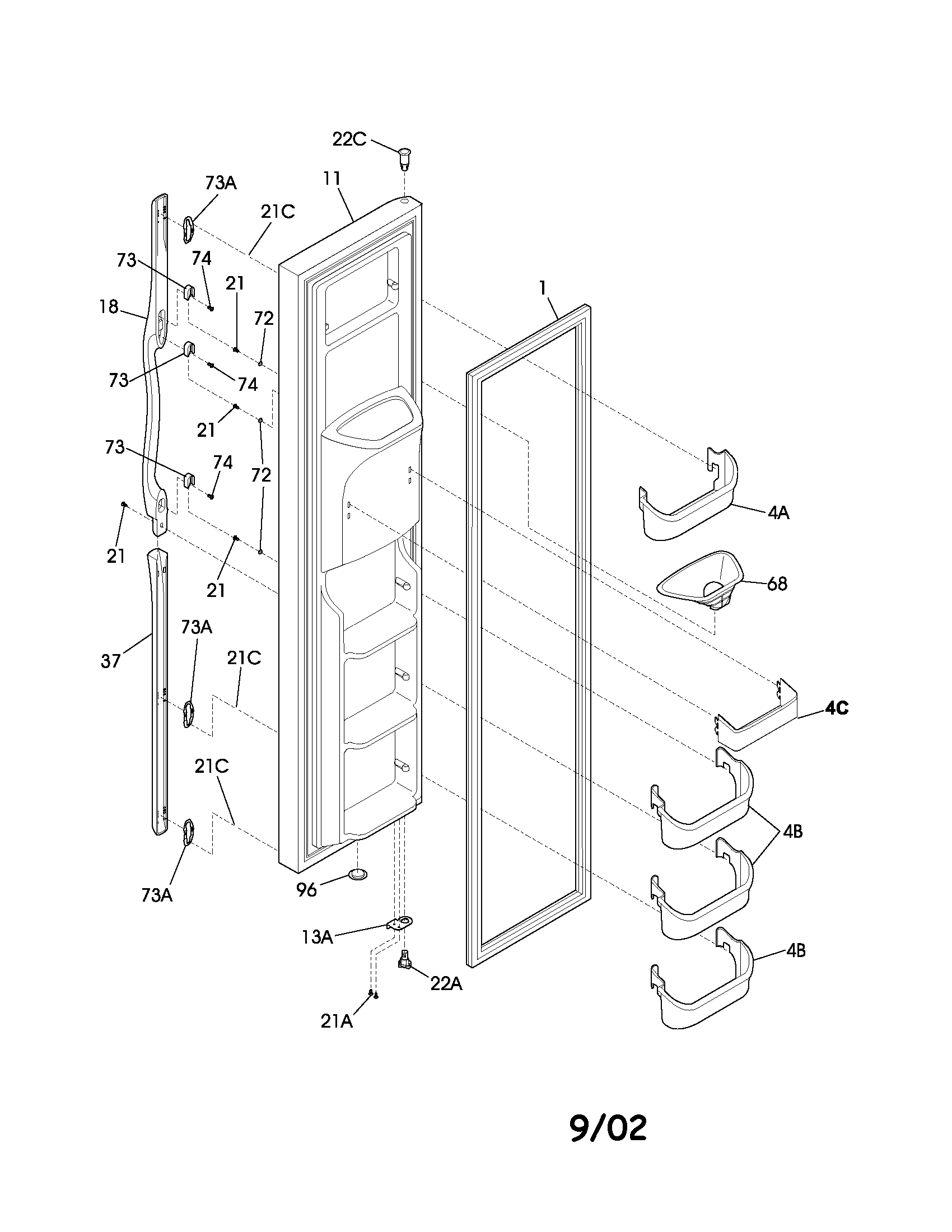 Frigidaire FRS26HF7BB1 freezer door diagram
