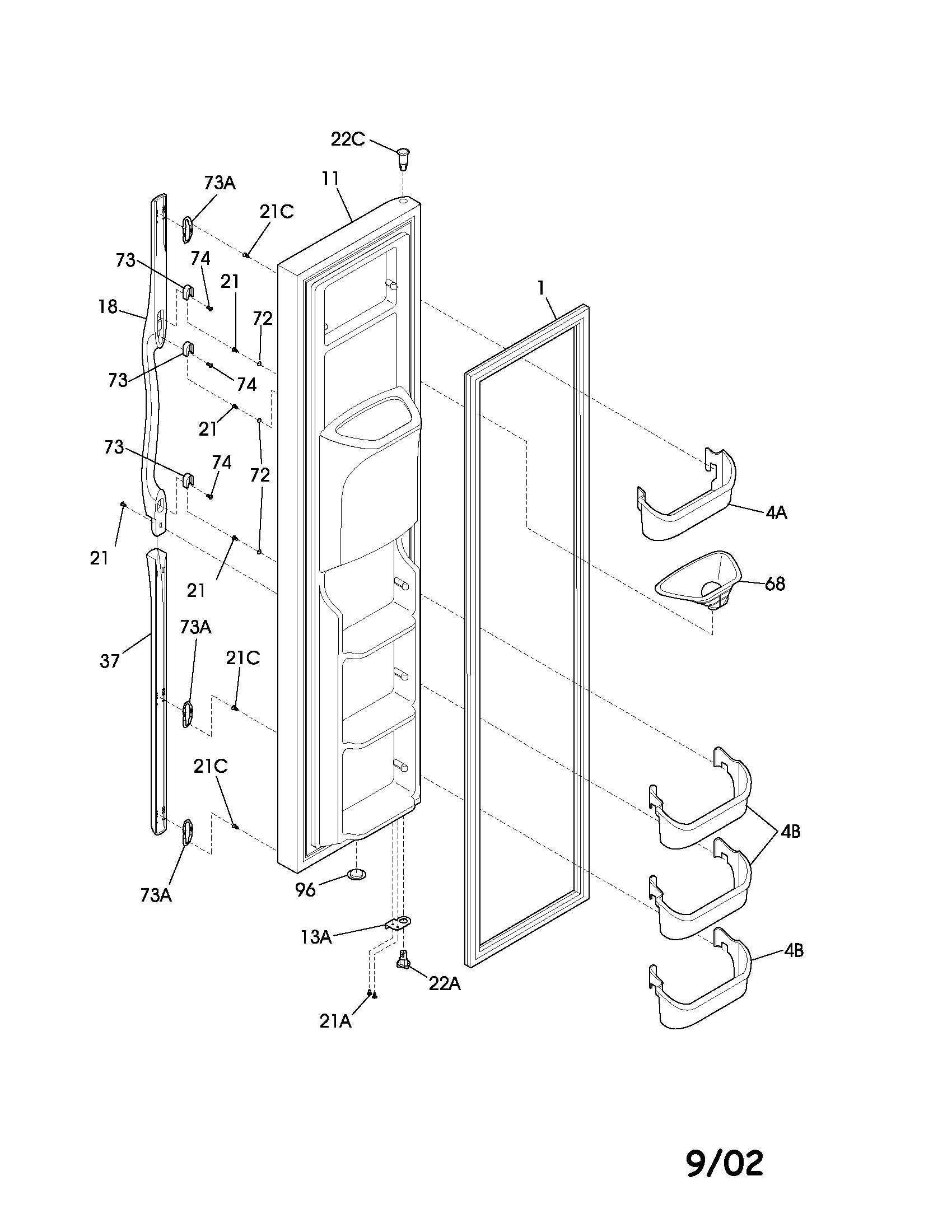 Frigidaire FRS23H5ASB5 freezer door diagram