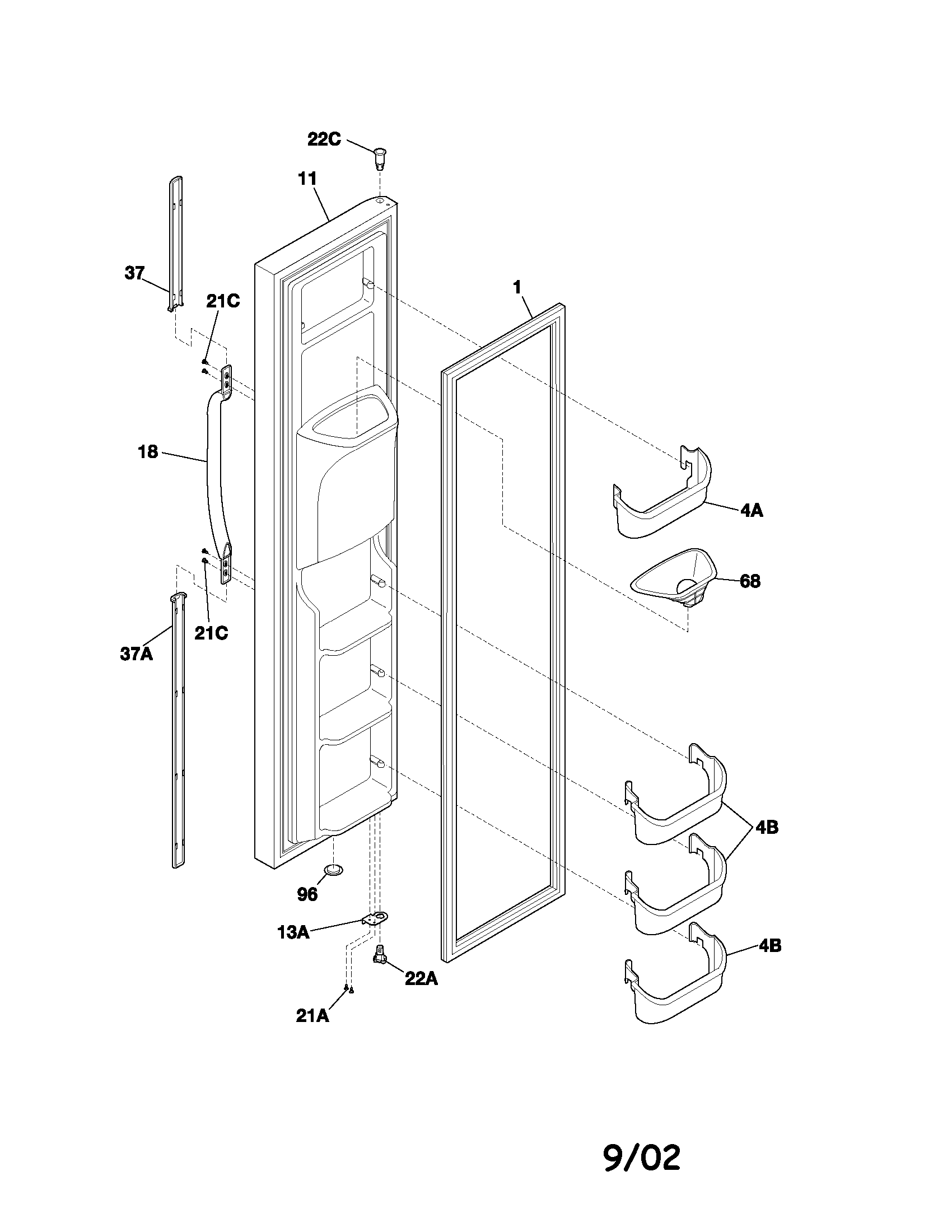 Frigidaire FRS23KR4AB6 freezer door diagram