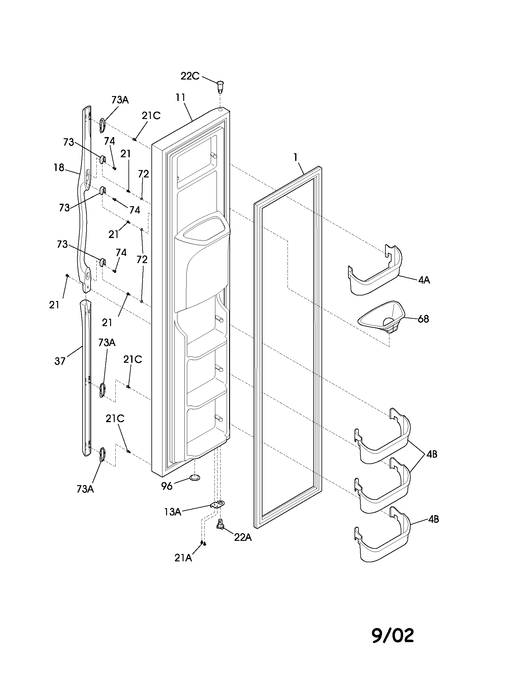 Frigidaire FRS26HF6BB1 freezer door diagram