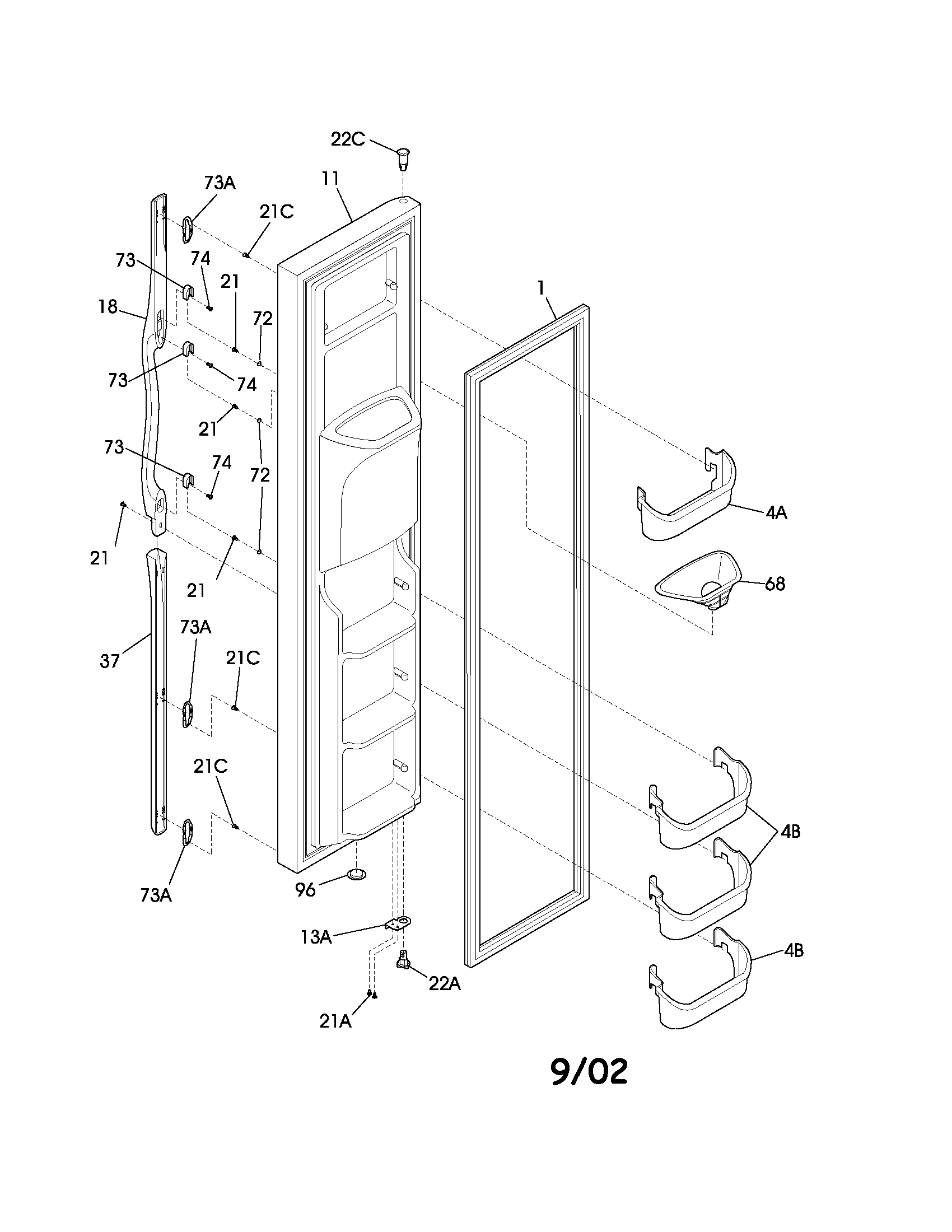 Frigidaire GLRS264ZAB5 freezer door diagram