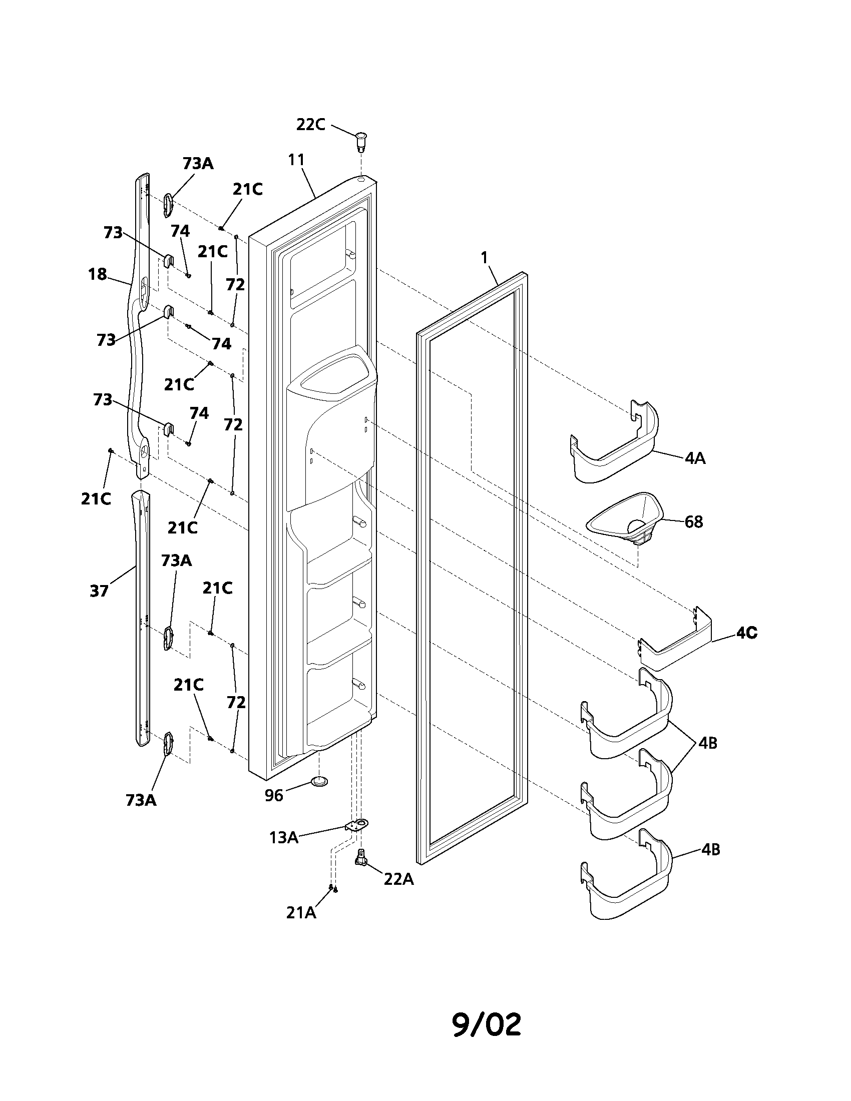 Frigidaire FRS26HBBSB2 freezer door diagram