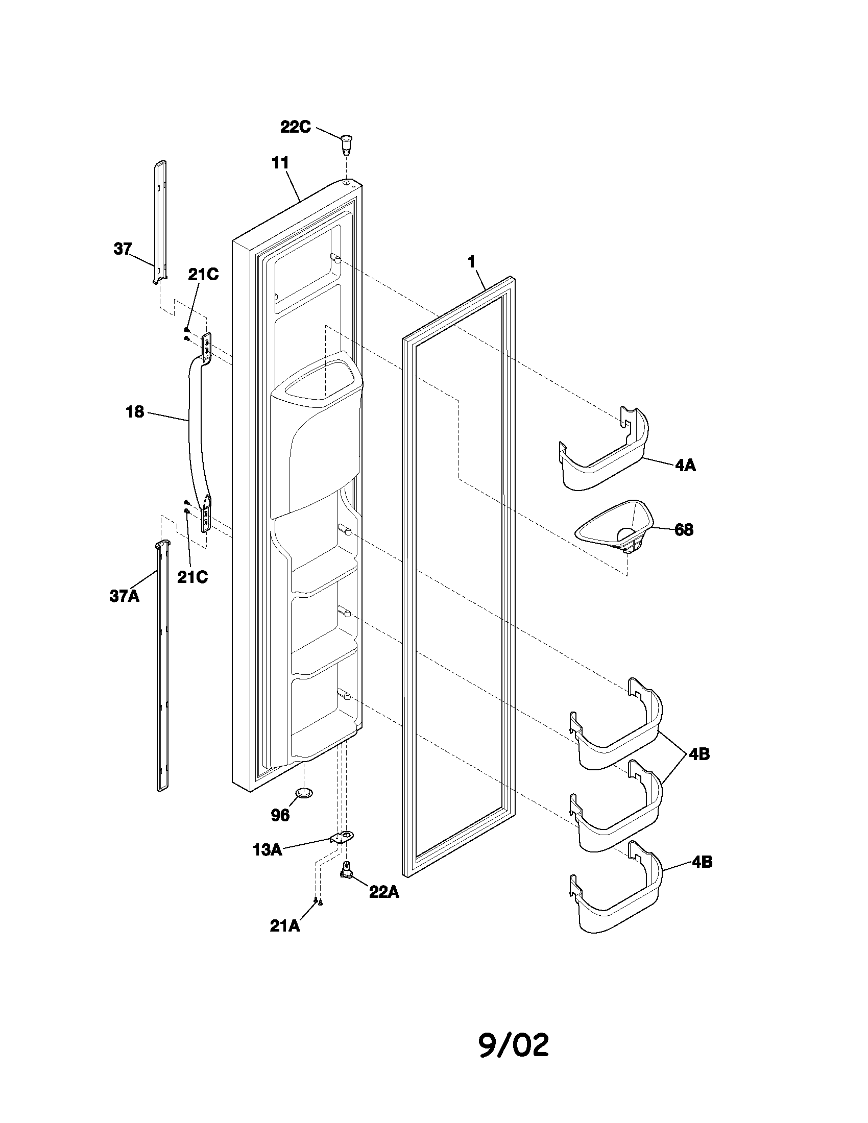 Frigidaire FRS26KR4AW5 freezer door diagram