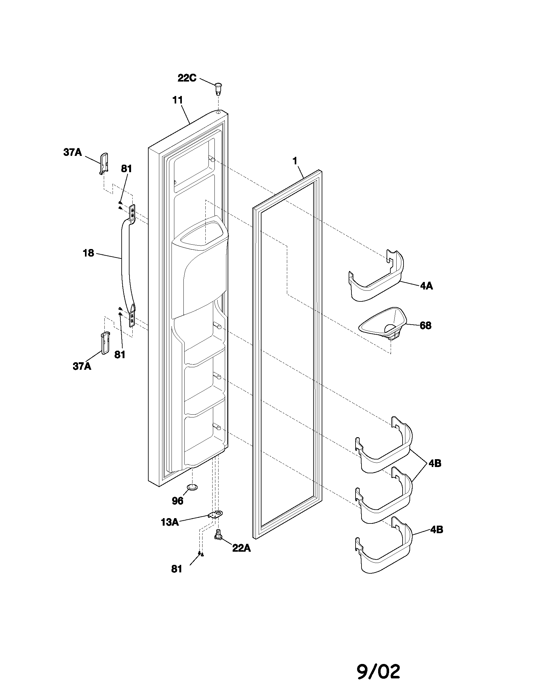 Frigidaire FRS26KW3AB5 freezer door diagram