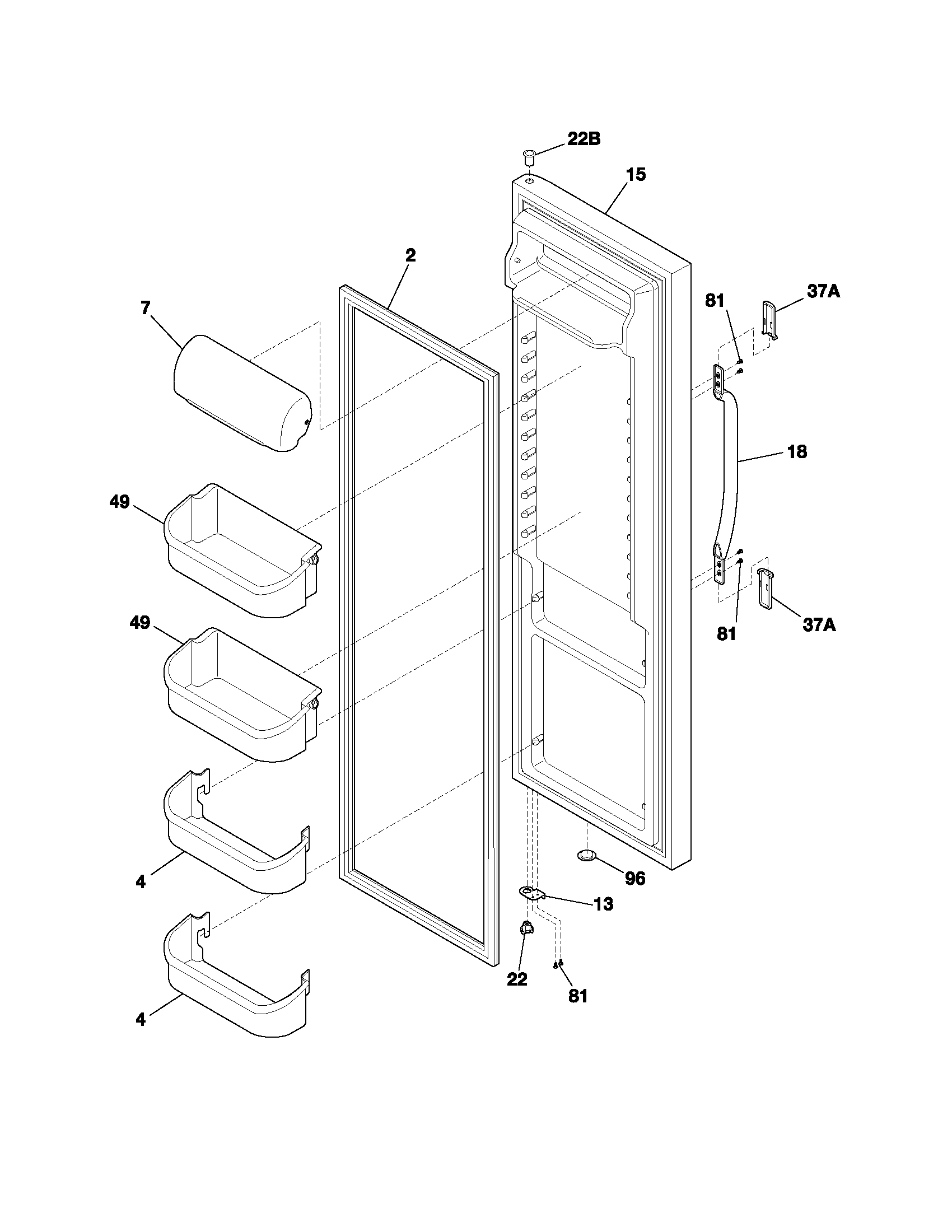 Frigidaire FRS26KW3AB5 refrigerator door diagram