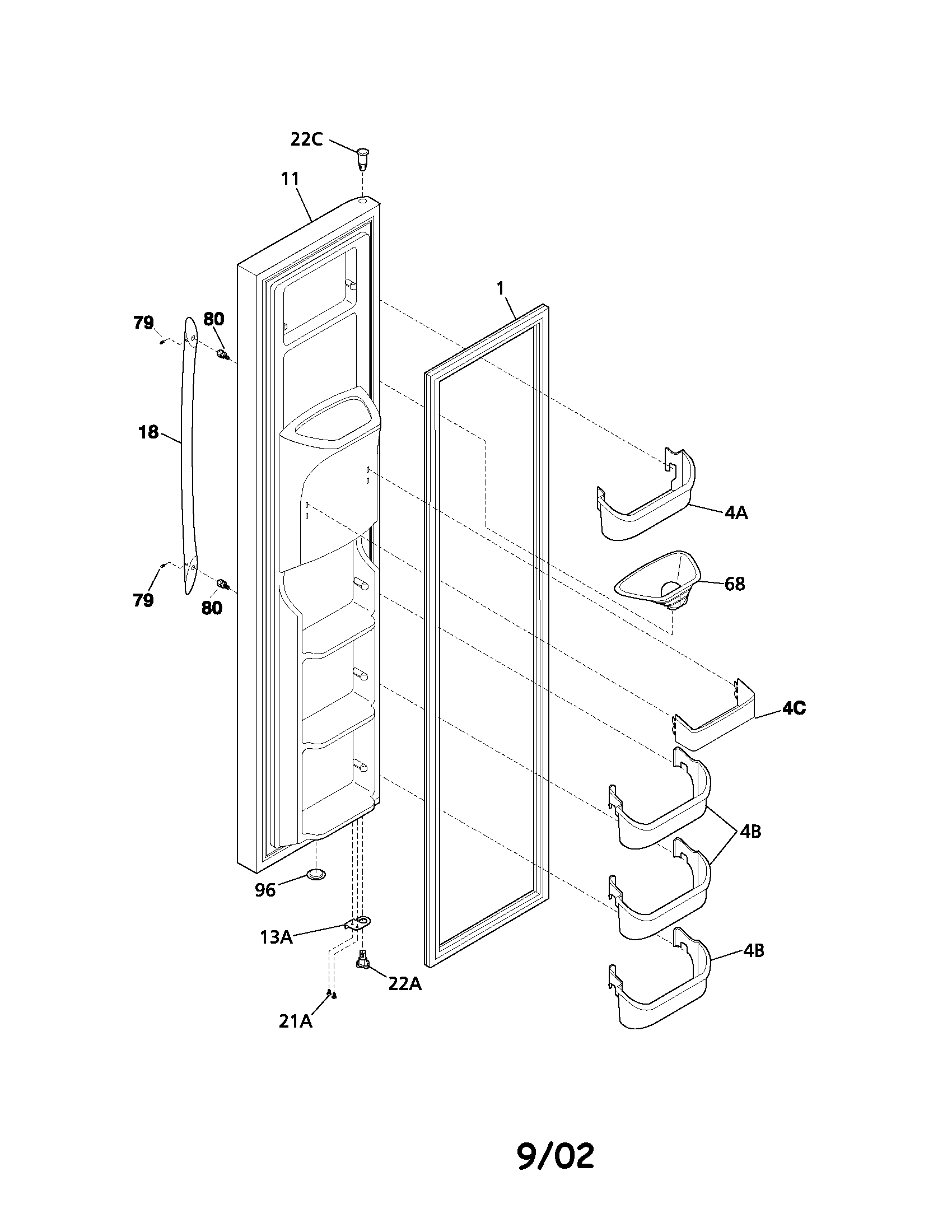 Frigidaire PLHS267ZAB5 freezer door diagram
