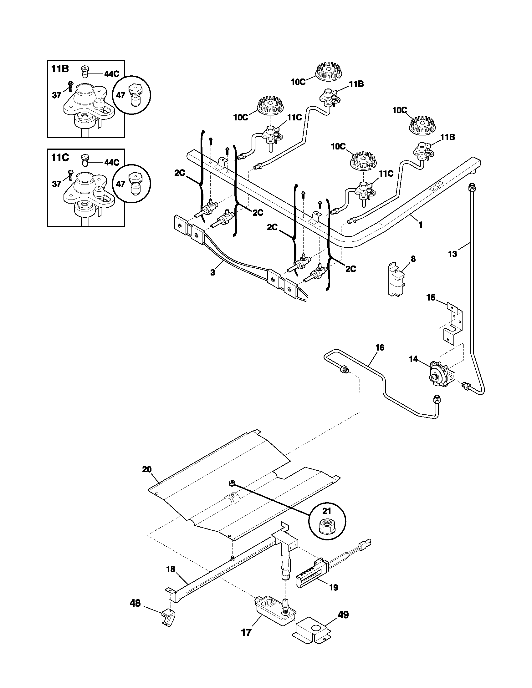 Frigidaire FGF326ASC burner diagram