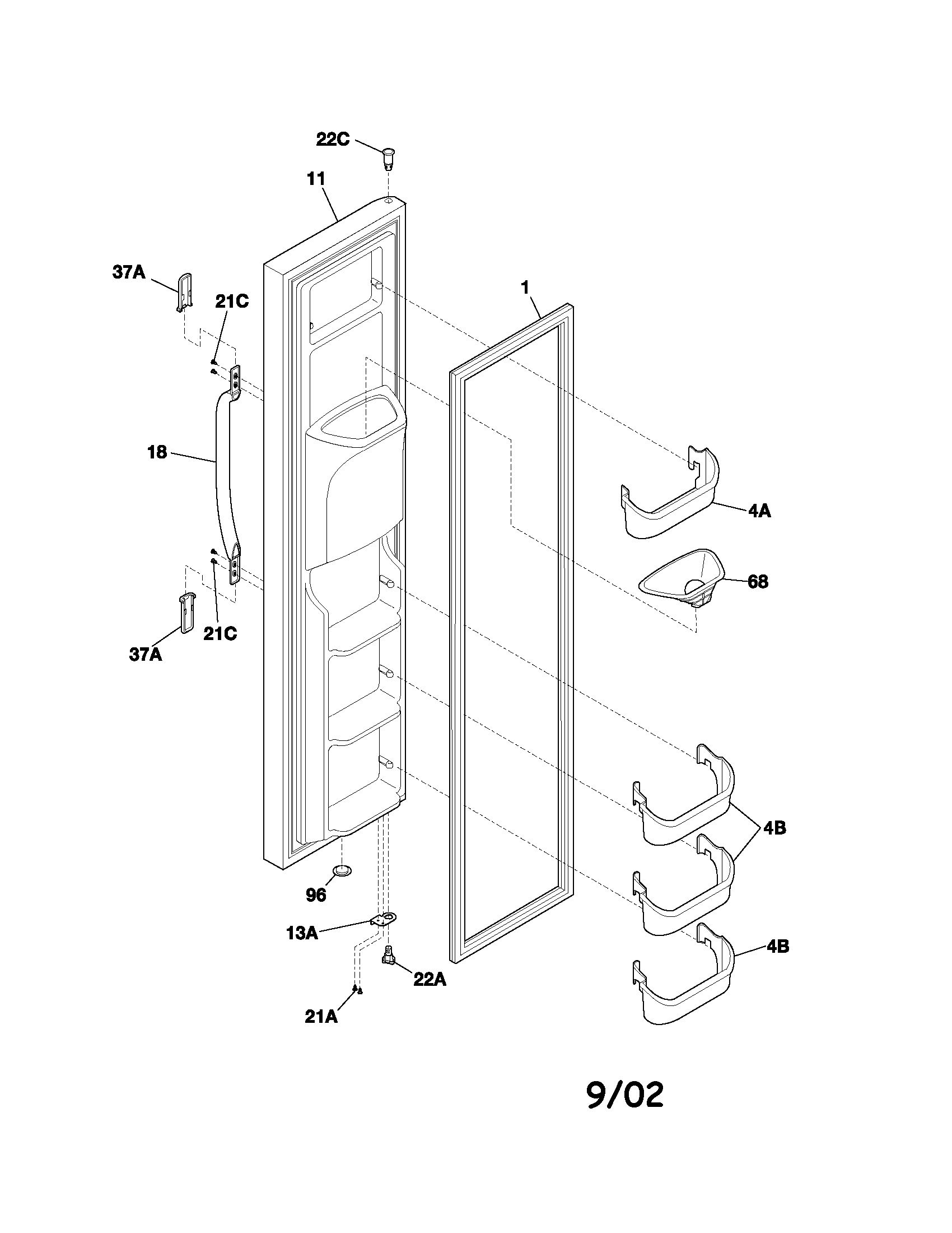 White-Westinghouse WRS23MW3AW4 freezer door diagram