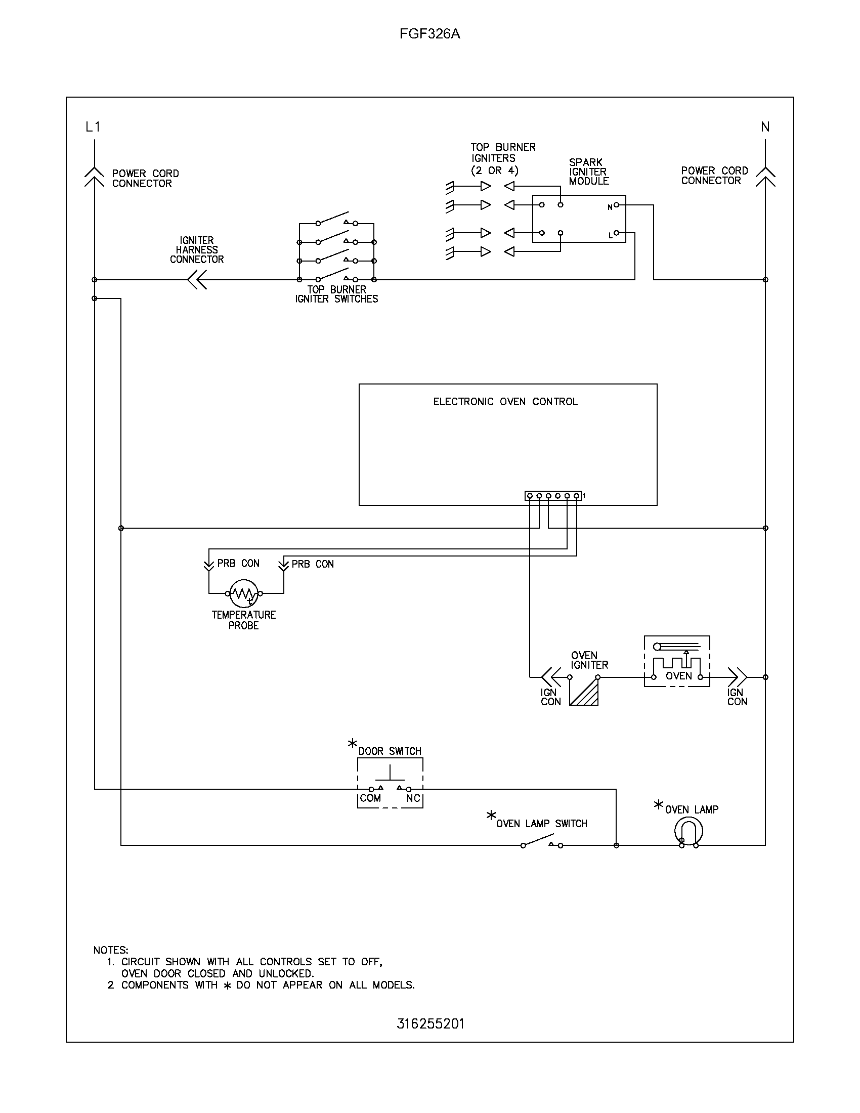 Frigidaire FGF326AWA wiring schematic diagram
