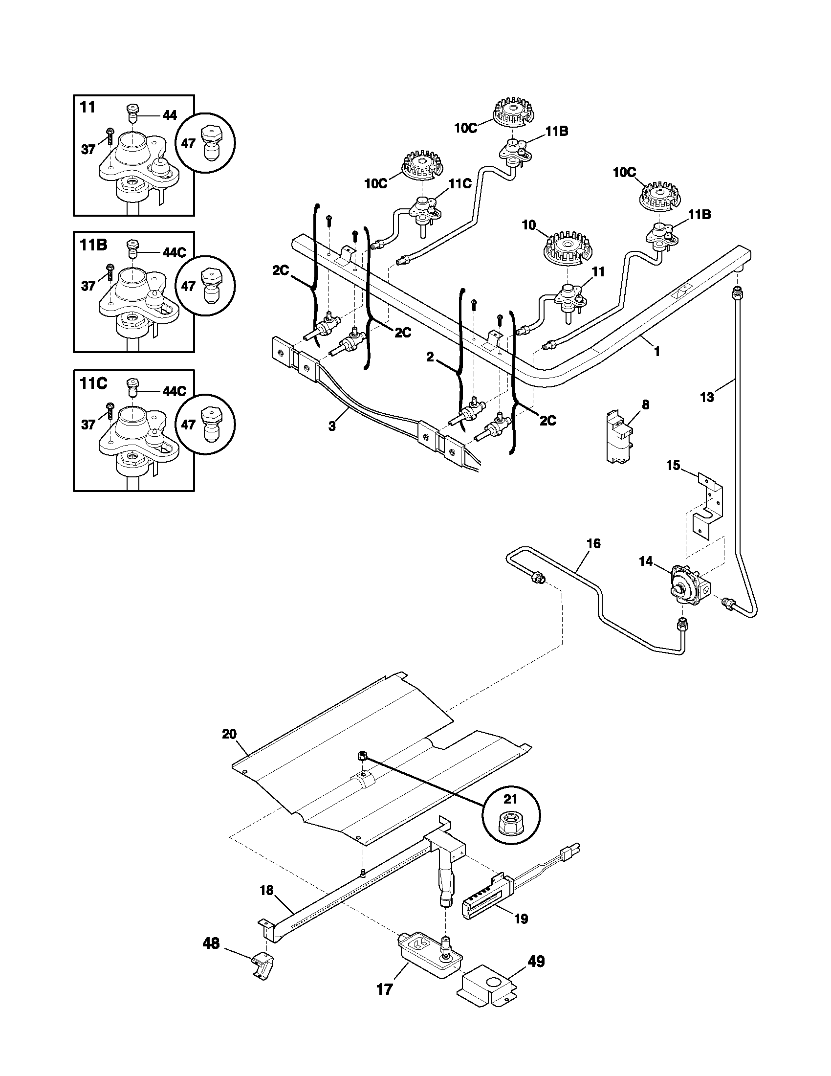 Frigidaire FGF337AUA burner diagram