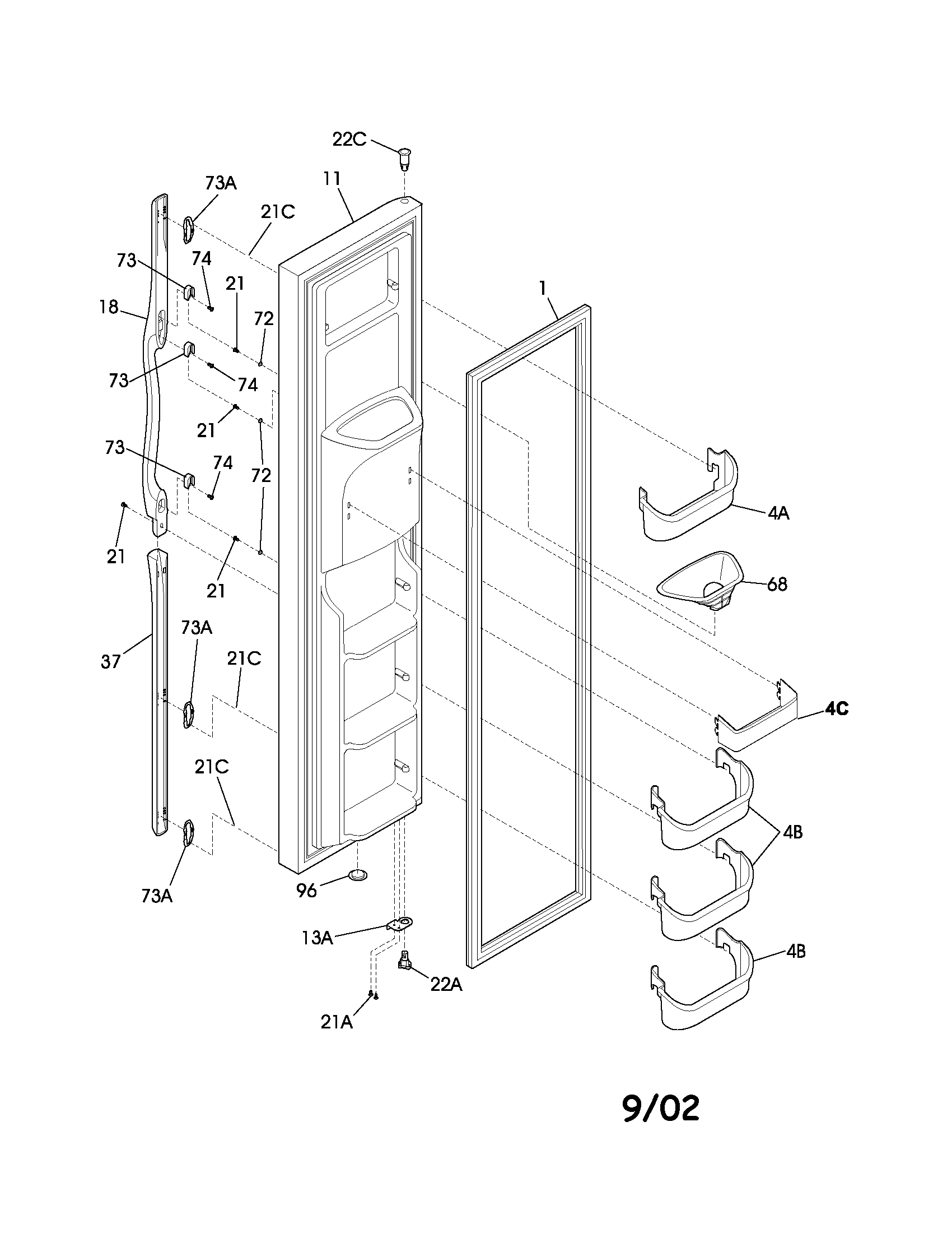 Frigidaire GLHS267ZAW4 freezer door diagram