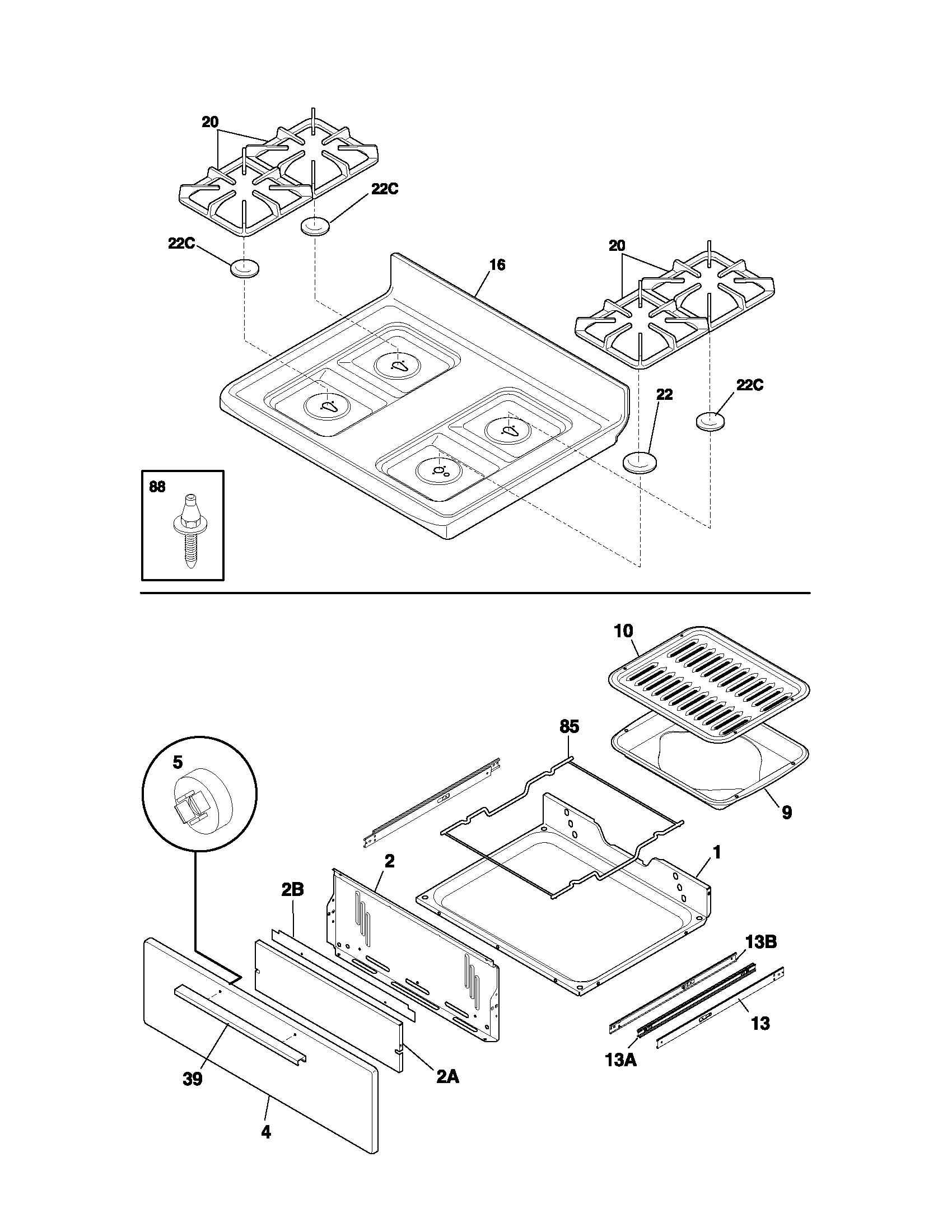 Frigidaire FLF337AWA top/drawer diagram