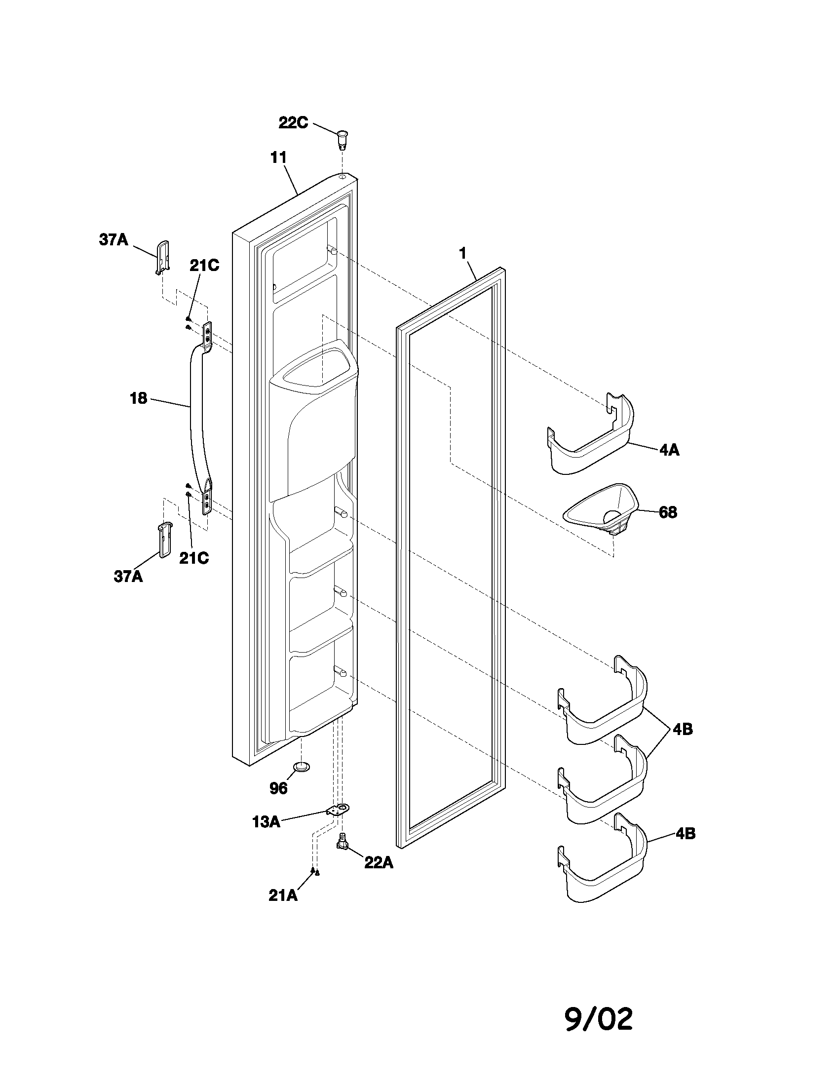 Frigidaire FRS26R2AW4 freezer door diagram