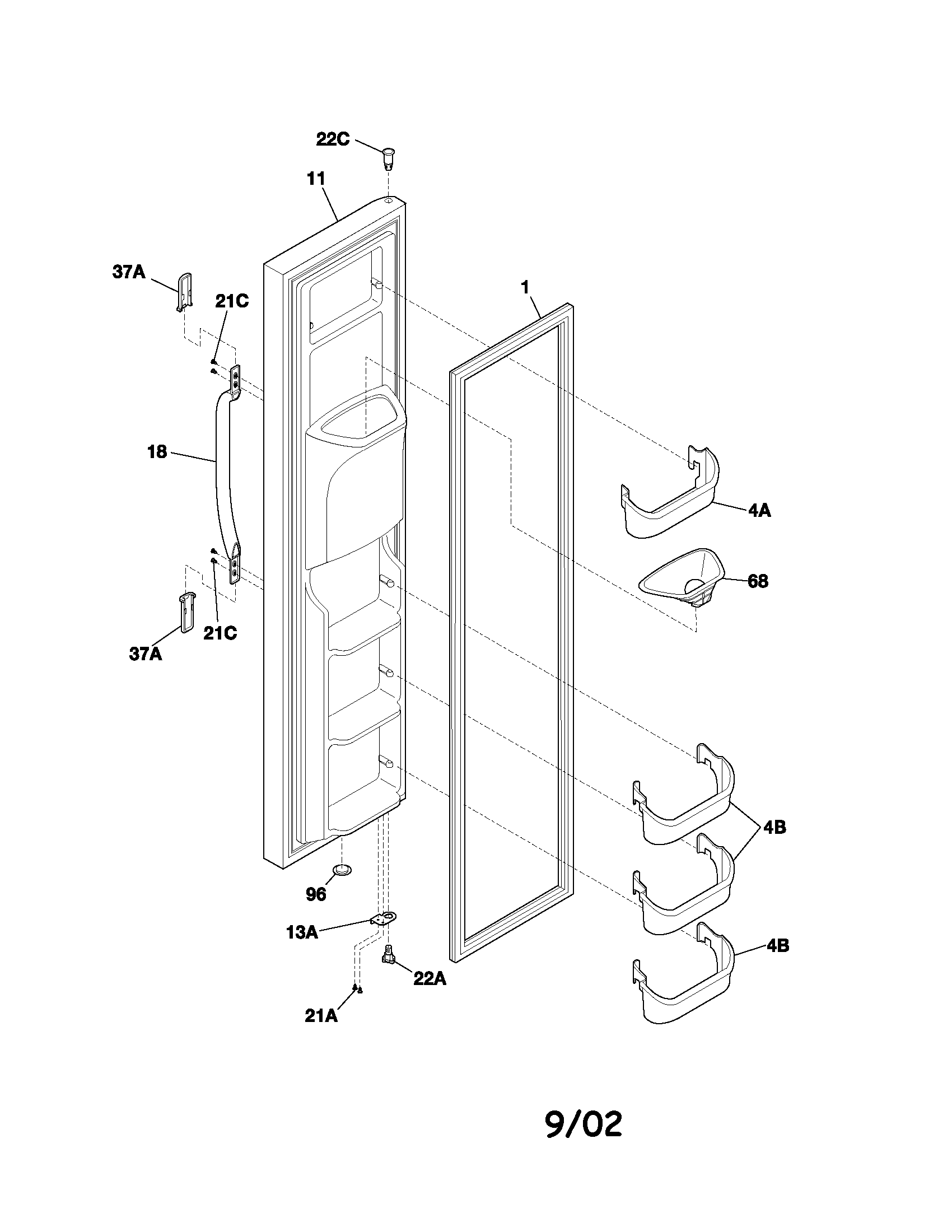 Frigidaire FRS26W2AW5 freezer door diagram