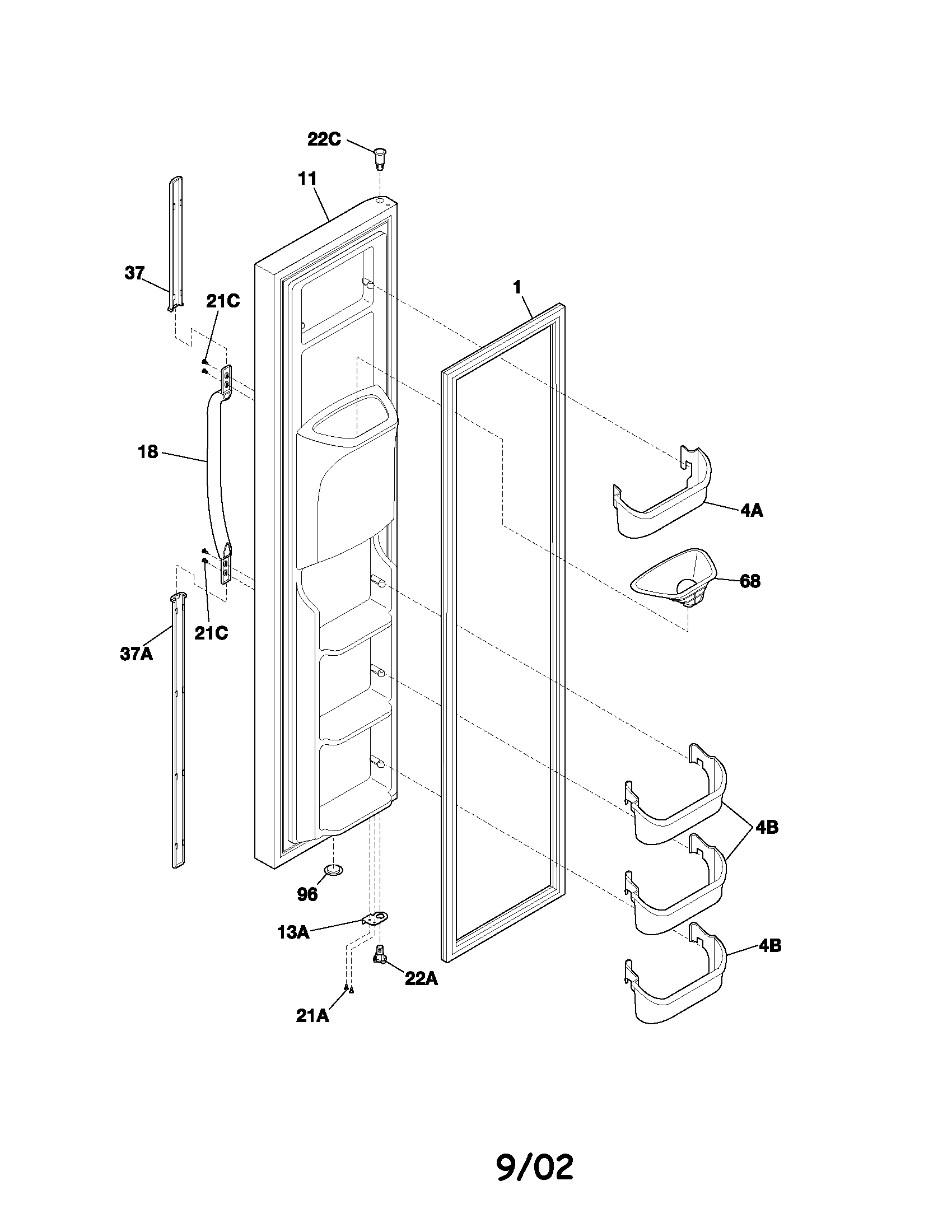 Frigidaire FRS26W2BSB2 freezer door diagram