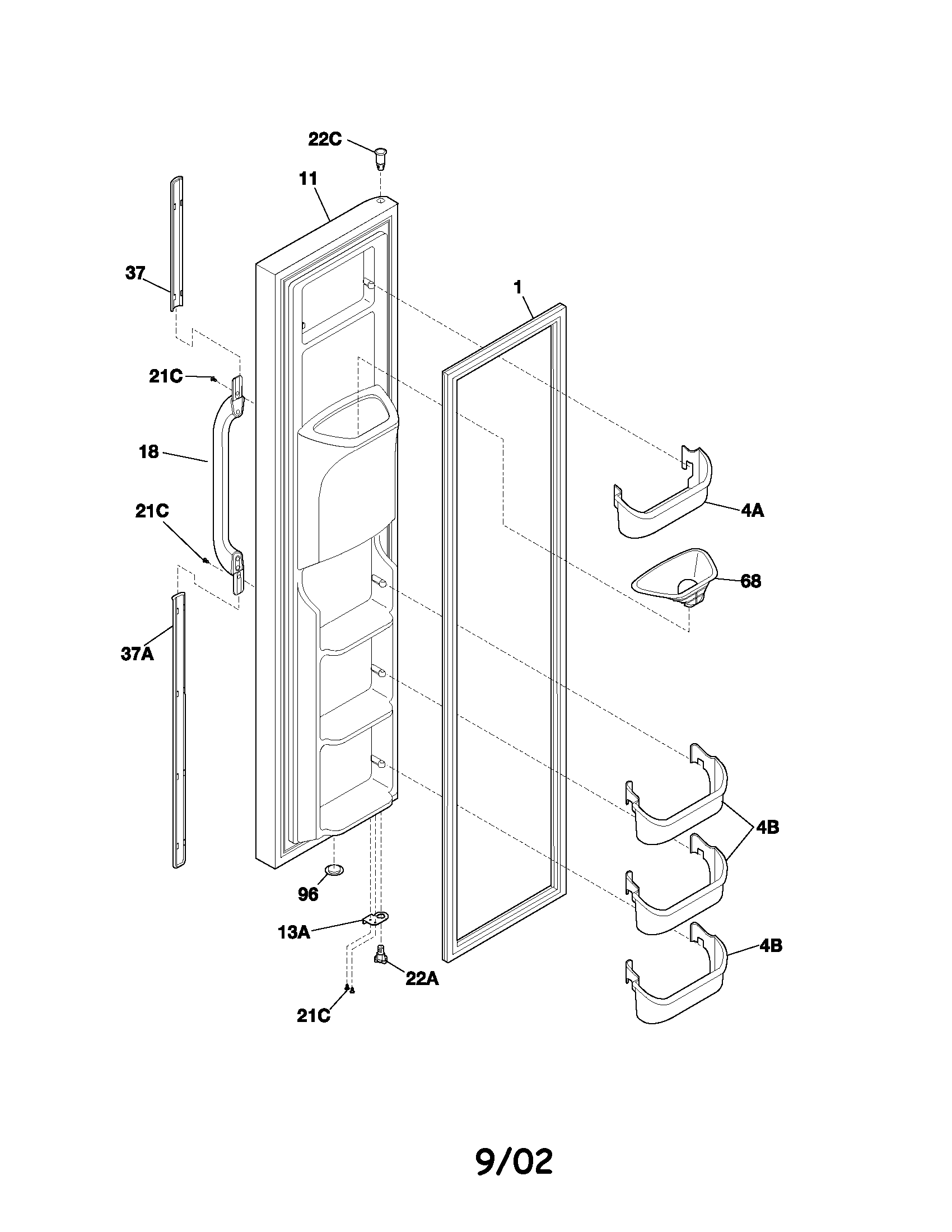 Gibson GRS26F5AW5 freezer door diagram