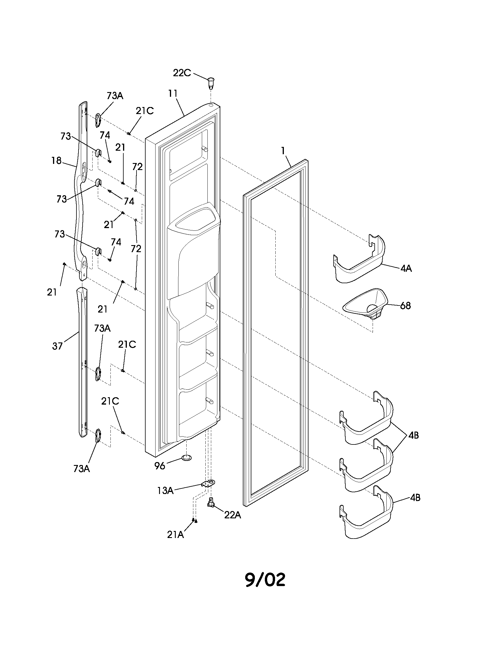 Frigidaire GS23HSZBQ1 freezer door diagram