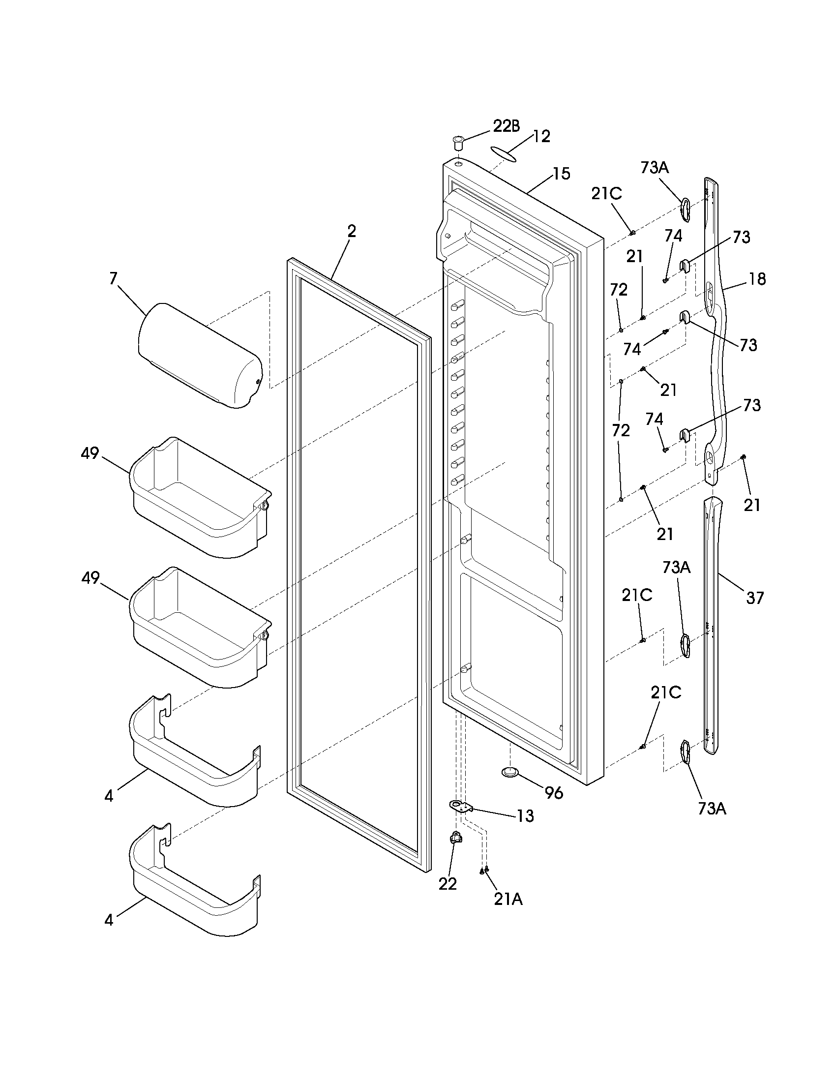 Frigidaire GS23HSZBQ1 refrigerator door diagram