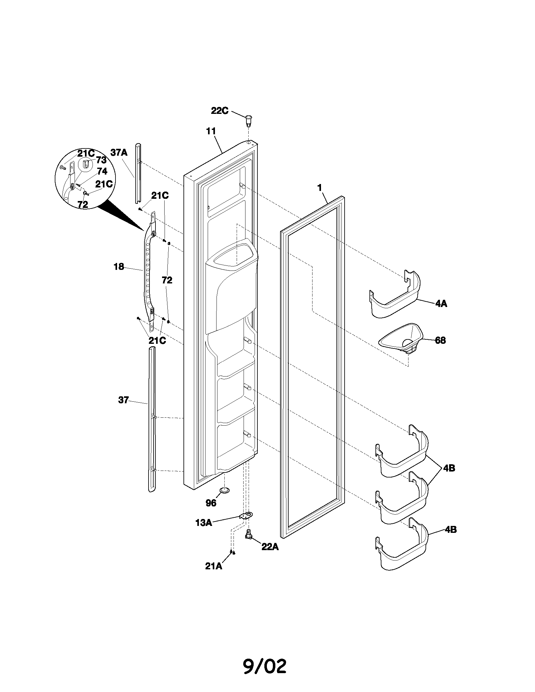 Kenmore 25352632201 freezer door diagram