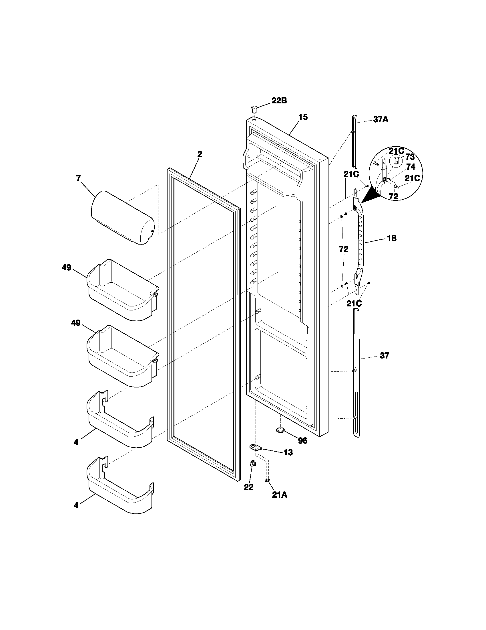 Kenmore 25352612201 refrigerator door diagram