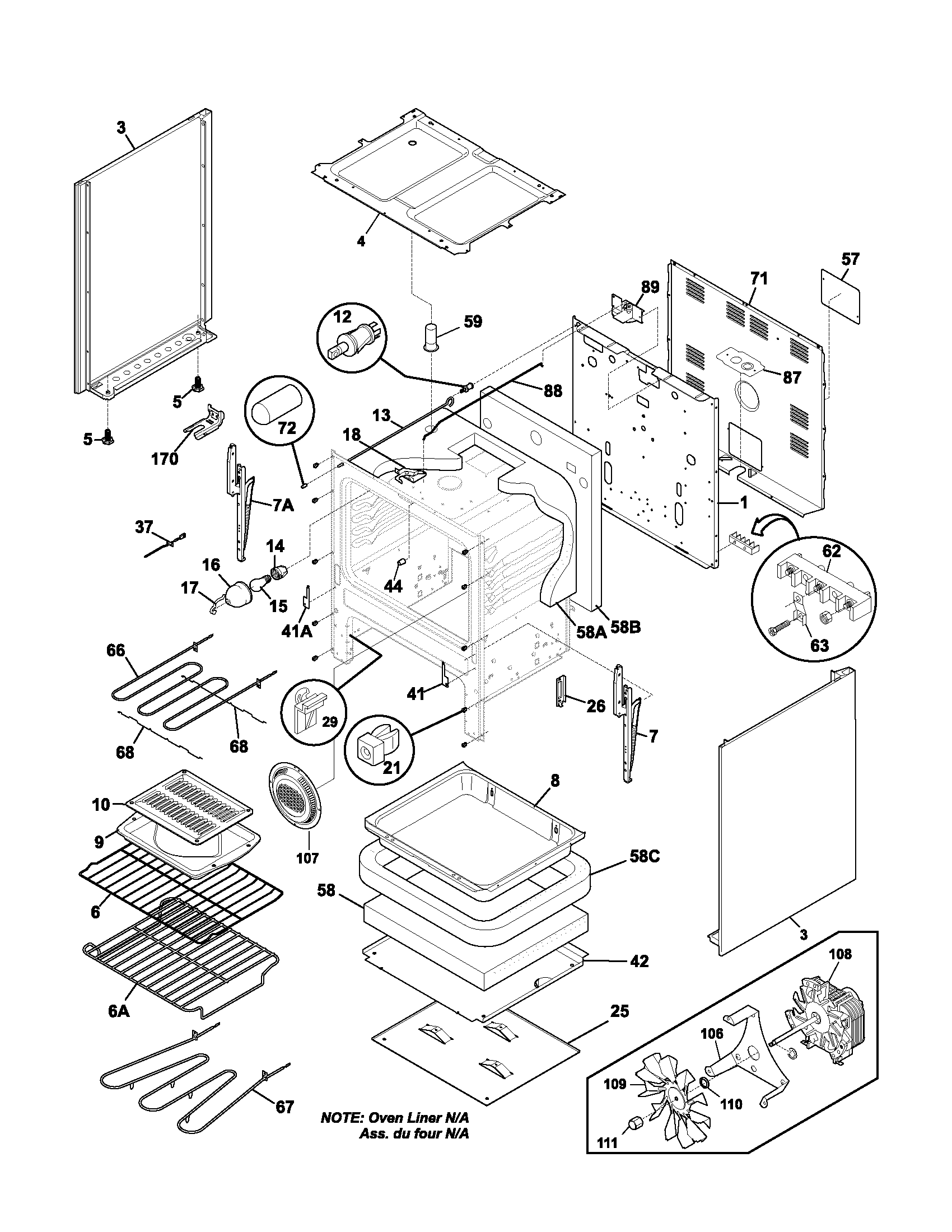 Frigidaire FEF357BSA body diagram