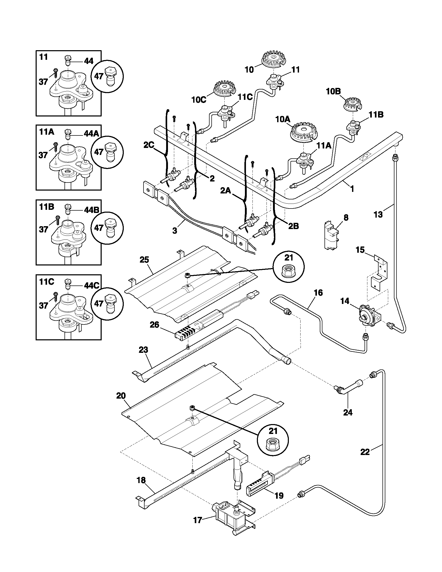 Frigidaire FGFL88ACA burner diagram