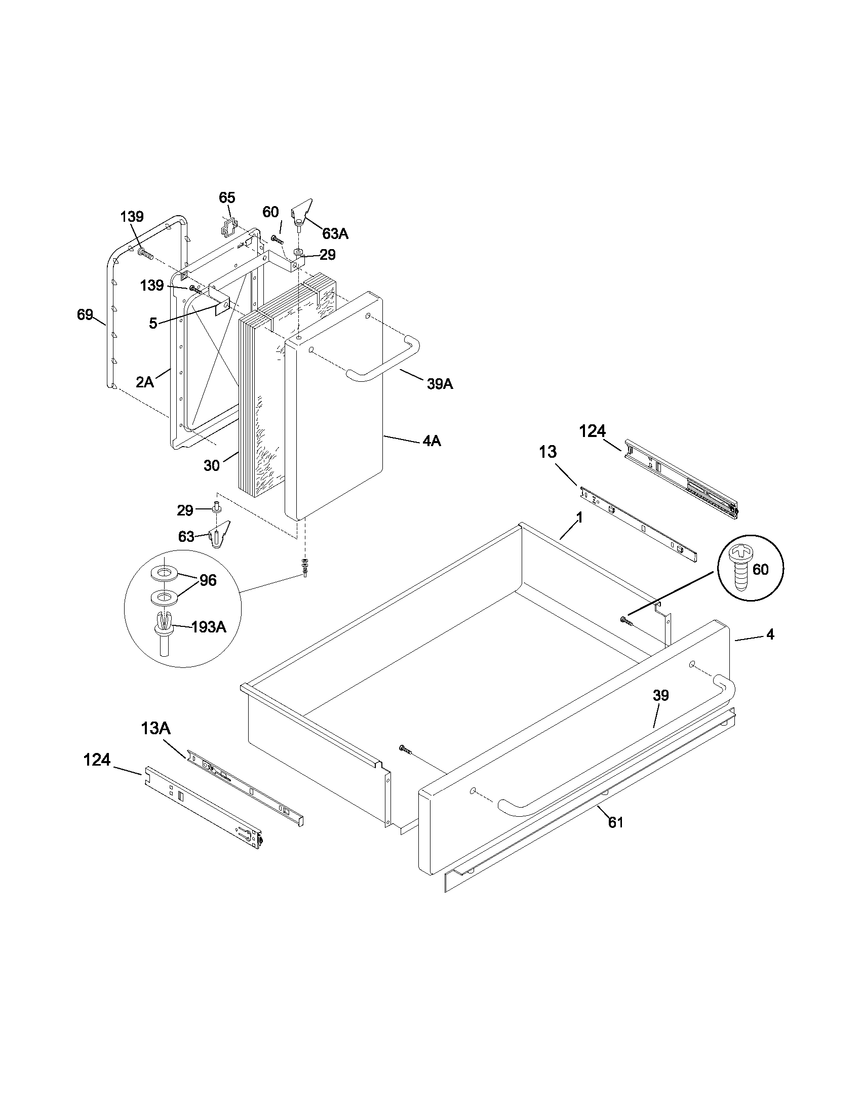 Frigidaire PLEF489CCA drawer/small door diagram