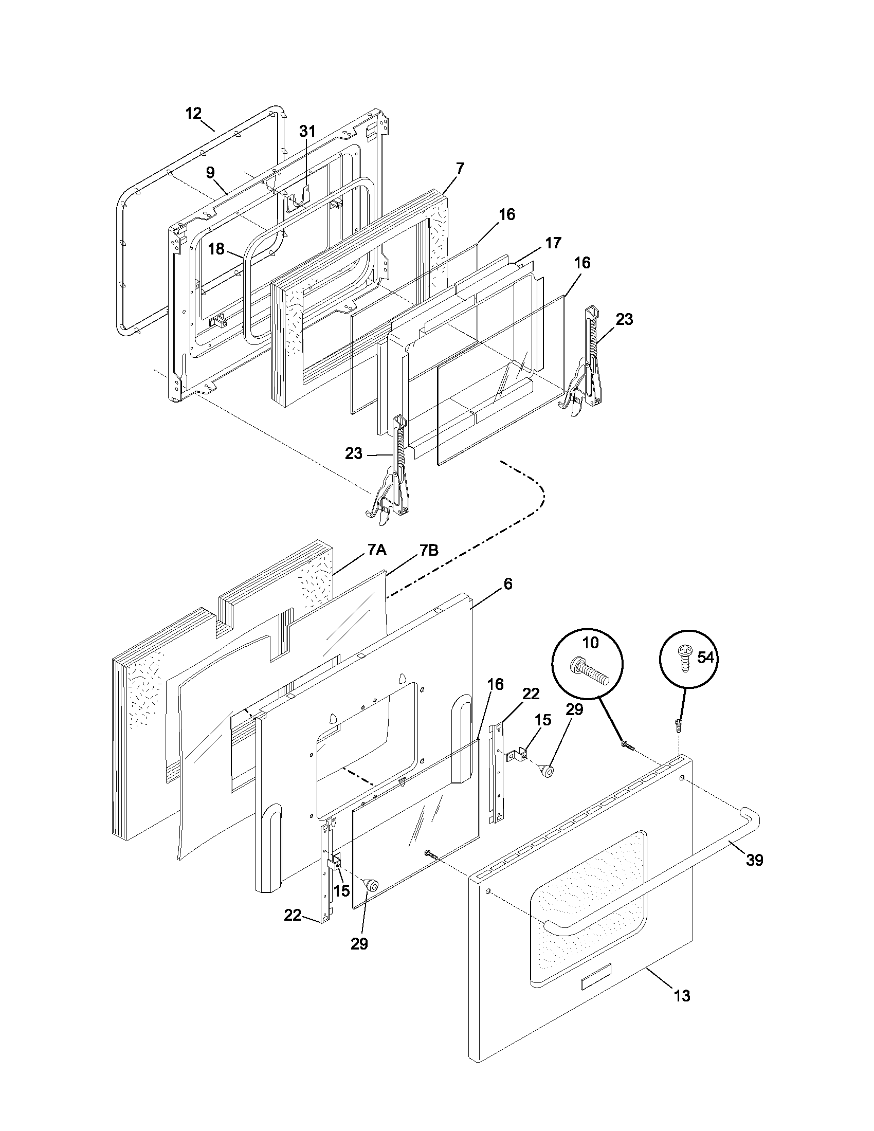 Frigidaire PLEF489CCA oven door diagram