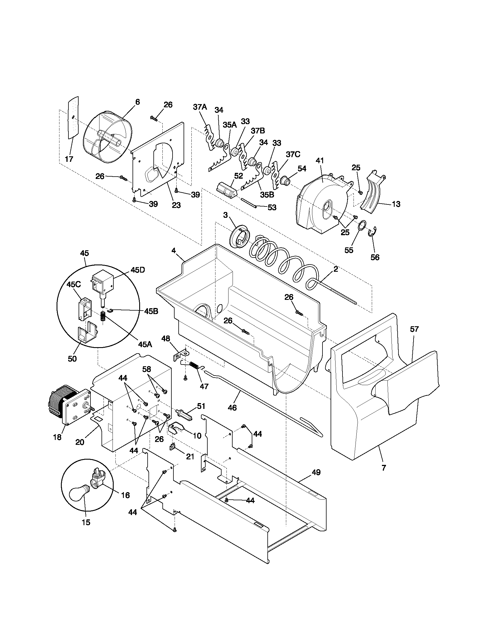 Frigidaire FRS23R3AW0 ice maker diagram