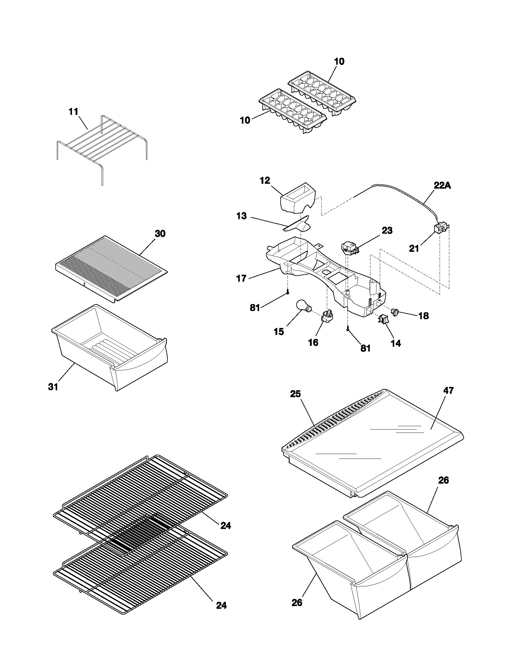 Frigidaire FRT18B4AQ6 shelves diagram