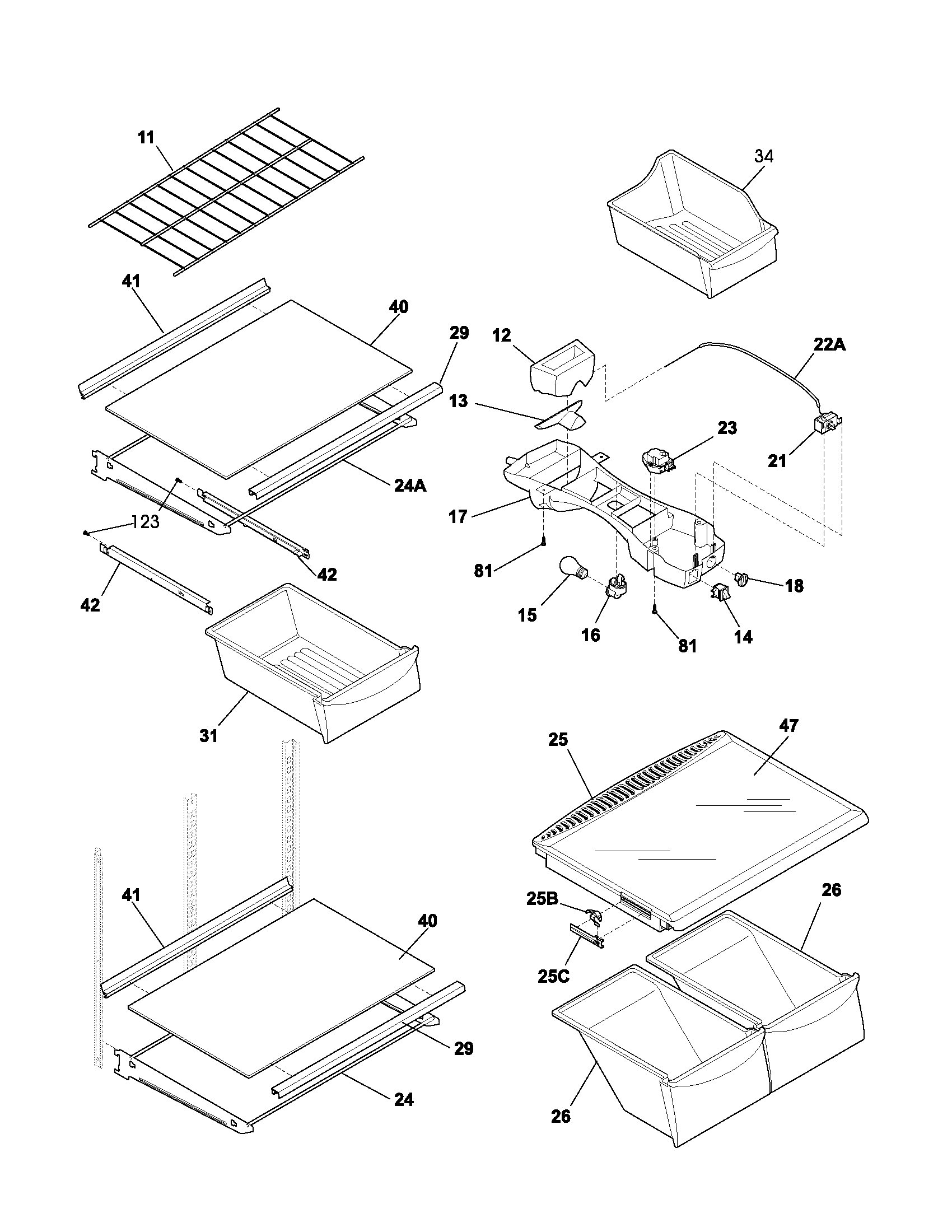 Frigidaire FRT18LN5BW2 shelves diagram