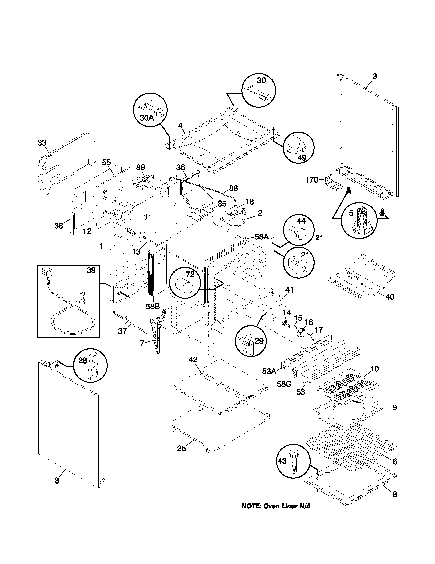 Frigidaire FGF377WJCB body diagram